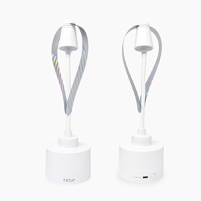 Tech Fly Fan 2 Pack with 5000mAh Power Bank & Built-in Table Lamp | Fly Repeller Fan | Adjustable Goose Neck, Reflective Blades & Hanging Hook | Indoor Outdoor Bug-Free Comfort