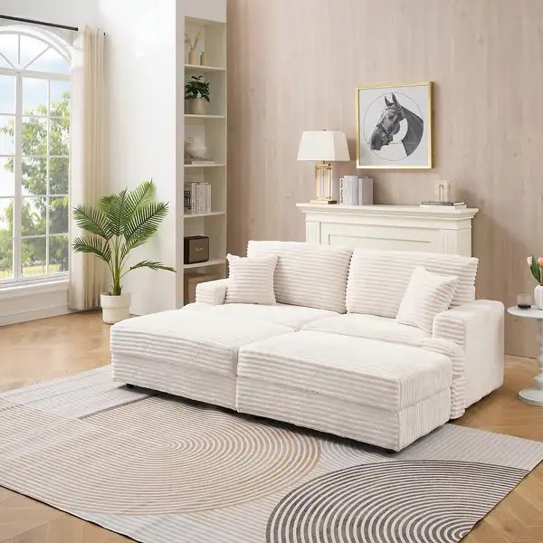 Modern 79.3" Corduroy Sofa with 4 Matching Toss Pillows for Living Room