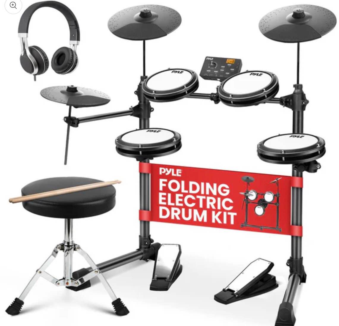 Electronic Drum Set, Realistic Sound, 4 Quiet Mesh Pads, USB MIDI