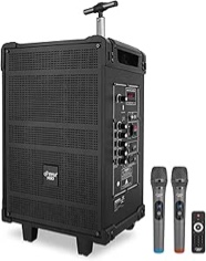 Pyle 10'' Portable Wireless Bluetooth Speaker System - Built-in Rechargeable Battery, Wireless Microphone, USB/Micro SD/FM - 600 Watt FM Radio with Digital LED Display, PWMA1099A,Black