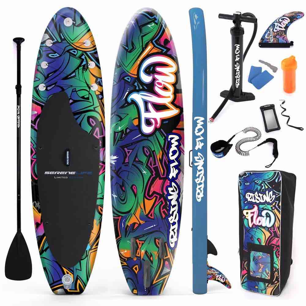 SereneLife SLSUPB636 - Rising Flow Paddleboard SUP - Stand Up Water Paddle-Board w/ Waterproof Mobile Phone Case (10’6”)