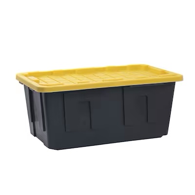 Project Source Commander X-large 40 -Gallons ( 160 -Quarts ) Black and Yellow Heavy Duty Stackable Tote with Standard Snap Lid Item #831514 | Model