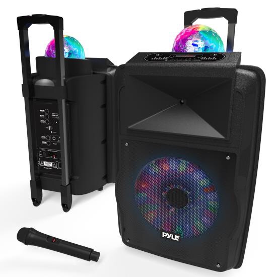 Pyle Wireless Portable PA Speaker System - 700 W Battery Powered Rechargeable Sound Speaker and Microphone Set with Bluetooth MP3 USB Micro SD FM Radio AUX 1/4" DJ lights - For PA / Party