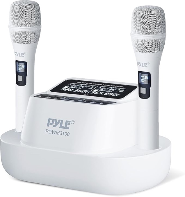 Pyle UHF Wireless Microphone System – Bluetooth Receiver with 2 Rechargeable Handheld Mics, 1200mAh Batteries, Clear Sound for Karaoke, Classroom, Office & Business Use