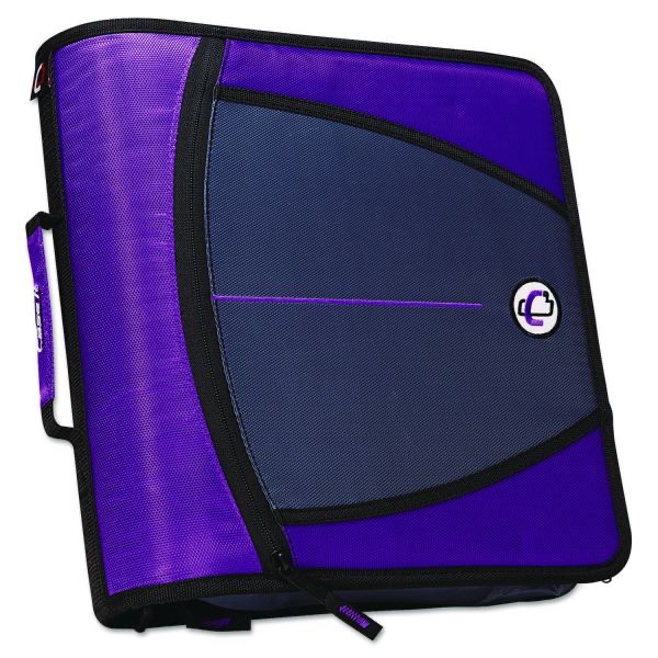Case-it The Mighty Zip Tab Zipper Binder - 3 Inch O-Rings - 5 Color Tab Expanding File Folder - Multiple Pockets - 600 Sheet Capacity - Comes with Shoulder Strap - Purple D-146