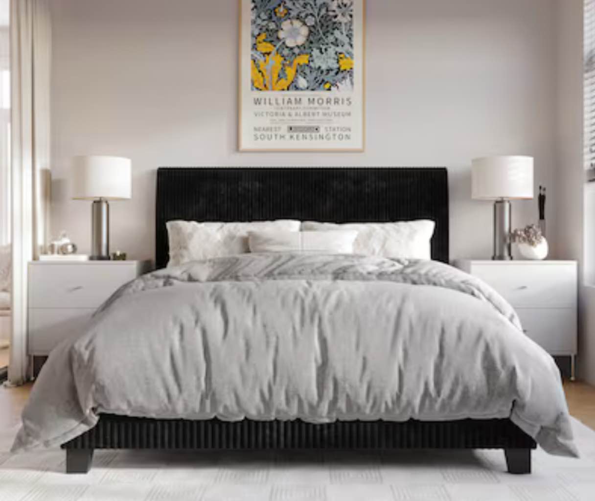 ChaletPosh King Black Wood Upholstered Bed with Headboard