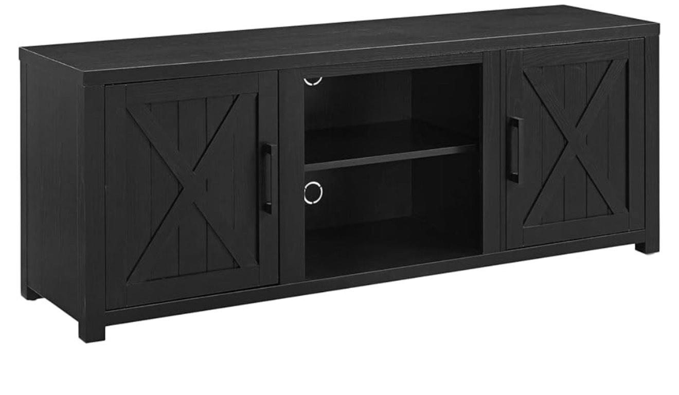 Crosley Furniture Gordon Low Profile TV Stand for 65+ inch TVs, Entertainment Center with Storage Shelves, Black