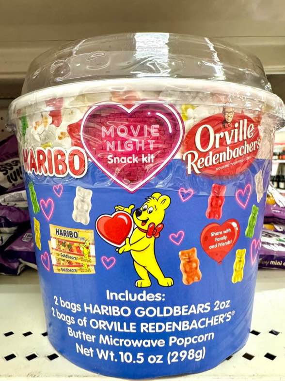 Your Snack Dealer January 22 · HARIBO and Orville Redenbacher's have joined together to bring us a Movie Night Snack Kit for Vday! I spotted at Target. The bucket comes with two bags of gummy bears and two bags of microwavable popcorn. Sorta cute for a at home date night! Cheers!