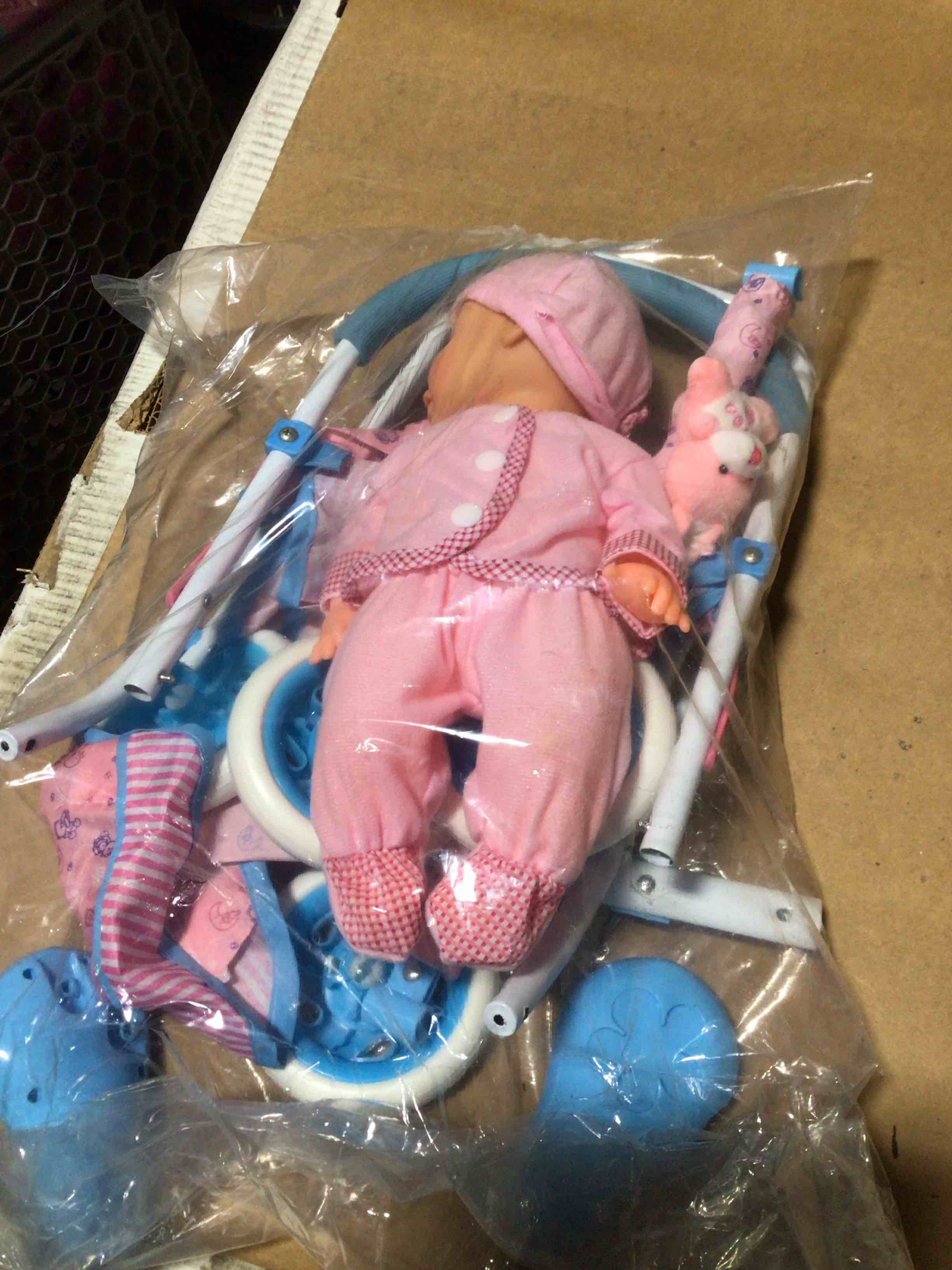 My First Baby Doll And Stroller Playset - Blue/pink Doll Included