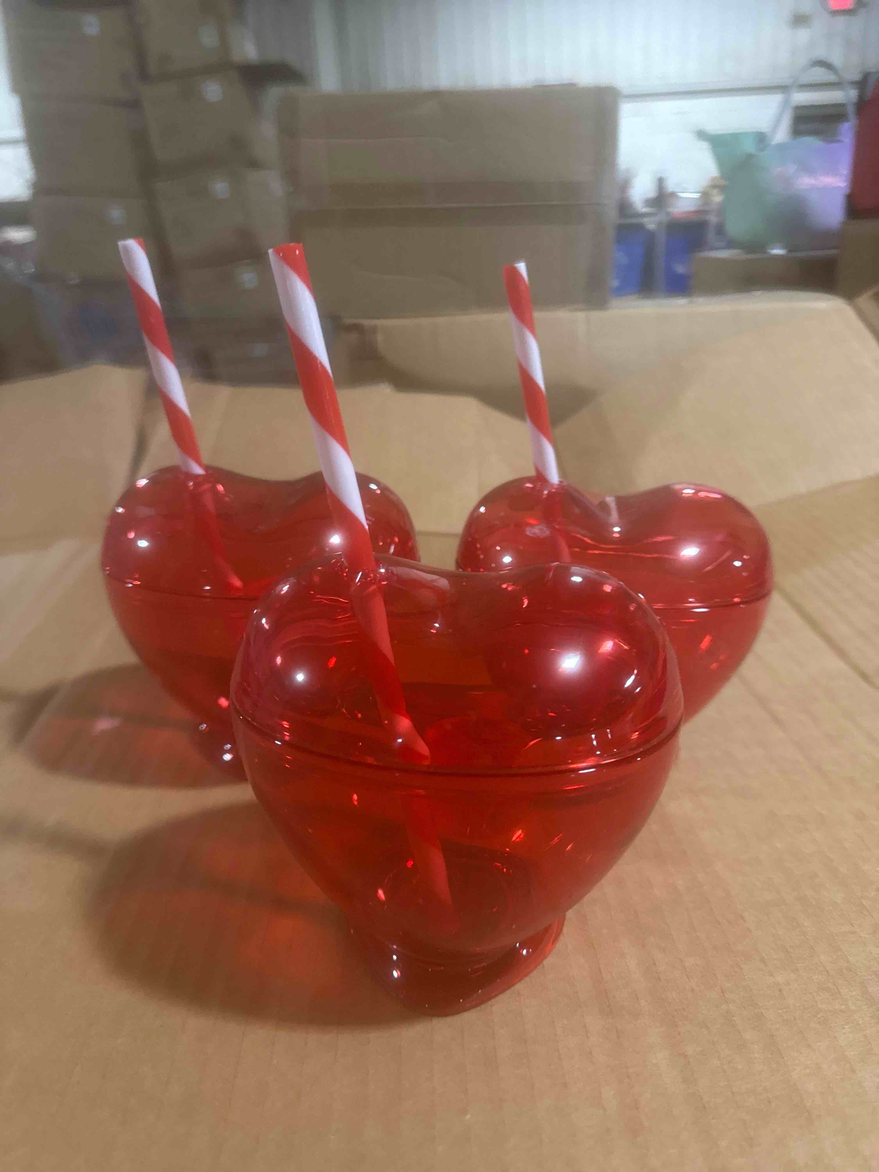 Set of 3 14 fl oz Figural Heart Tumbler with Straw Red - Room Essentials™