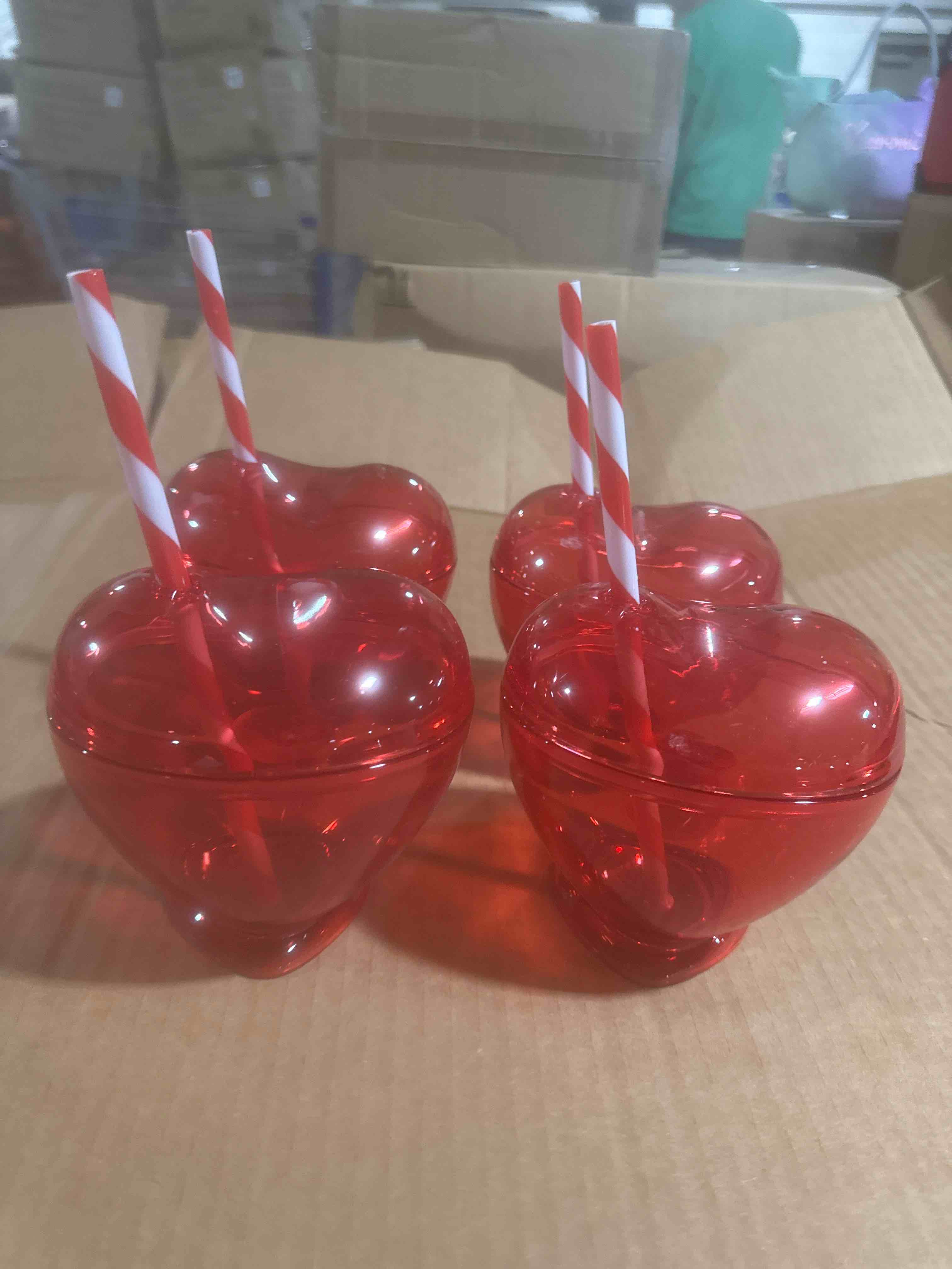 Set of 4 14 fl oz Figural Heart Tumbler with Straw Red - Room Essentials™