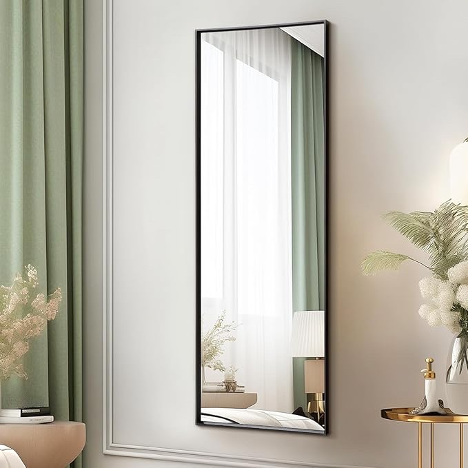 AAZZKANG Wall Mirror Full Length with Metal Frame Large 47"x16" Modern Rectangular Decorative Hanging Mirrors for Bathroom Bedroom Living Room Entryway Dressing Room Black