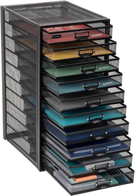 Mind Reader File Storage Drawers, Desk Organizer, Multi-Purpose, Crafts, Office, Metal Mesh, 10.75"L x 14"W x 21.25"H, Black