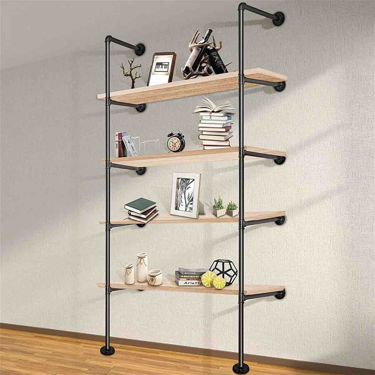 Georgie-Mae Black Metal D.I.Y Iron Pipe & Flanges Style 5-Tiered Shelf (Wood Planks Not Included)