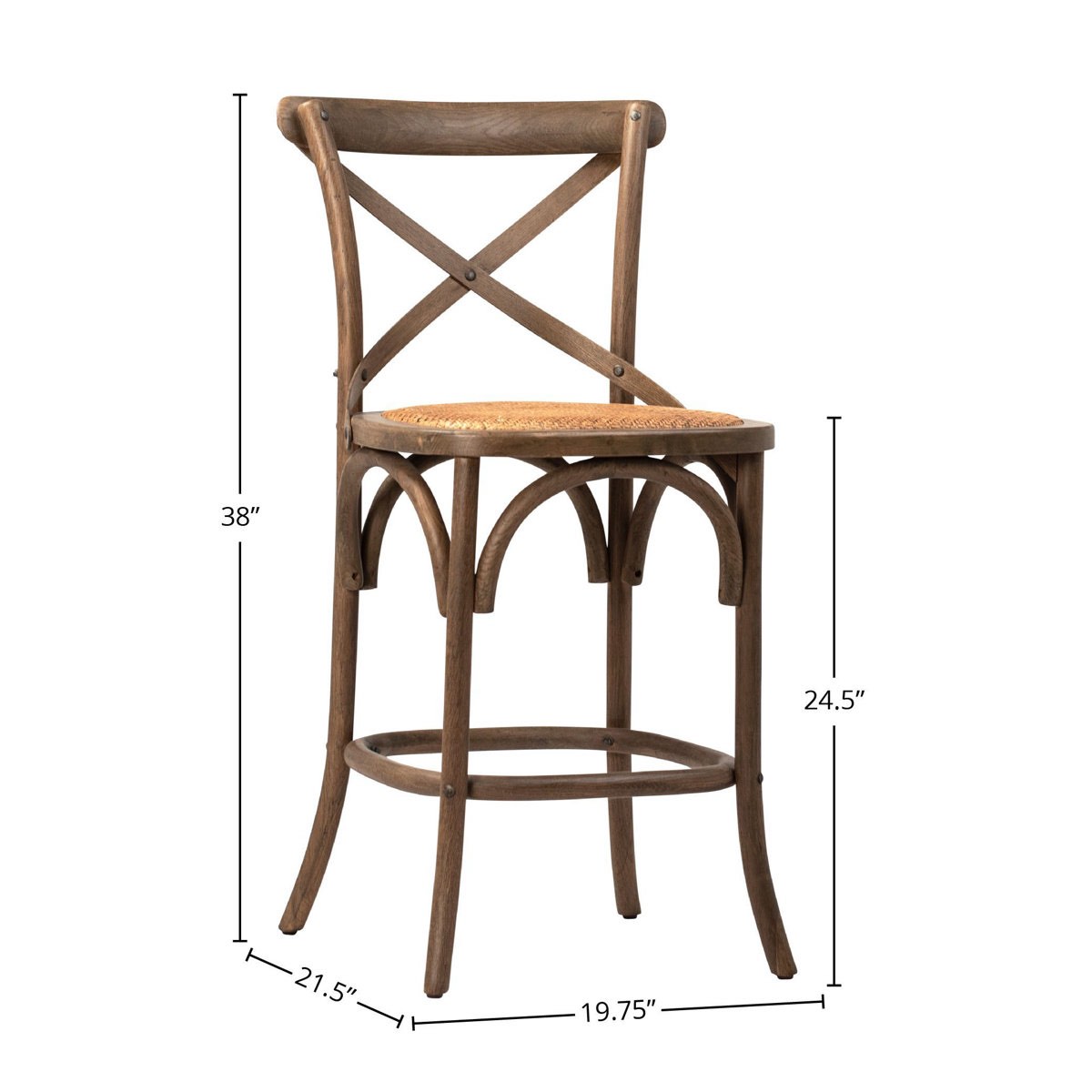 Condition photo showing New/Like New for Portebello 38" Tall Oak and Rattan Counterstool, Medium Brown 19.75"W x 20.5"D x 38"H