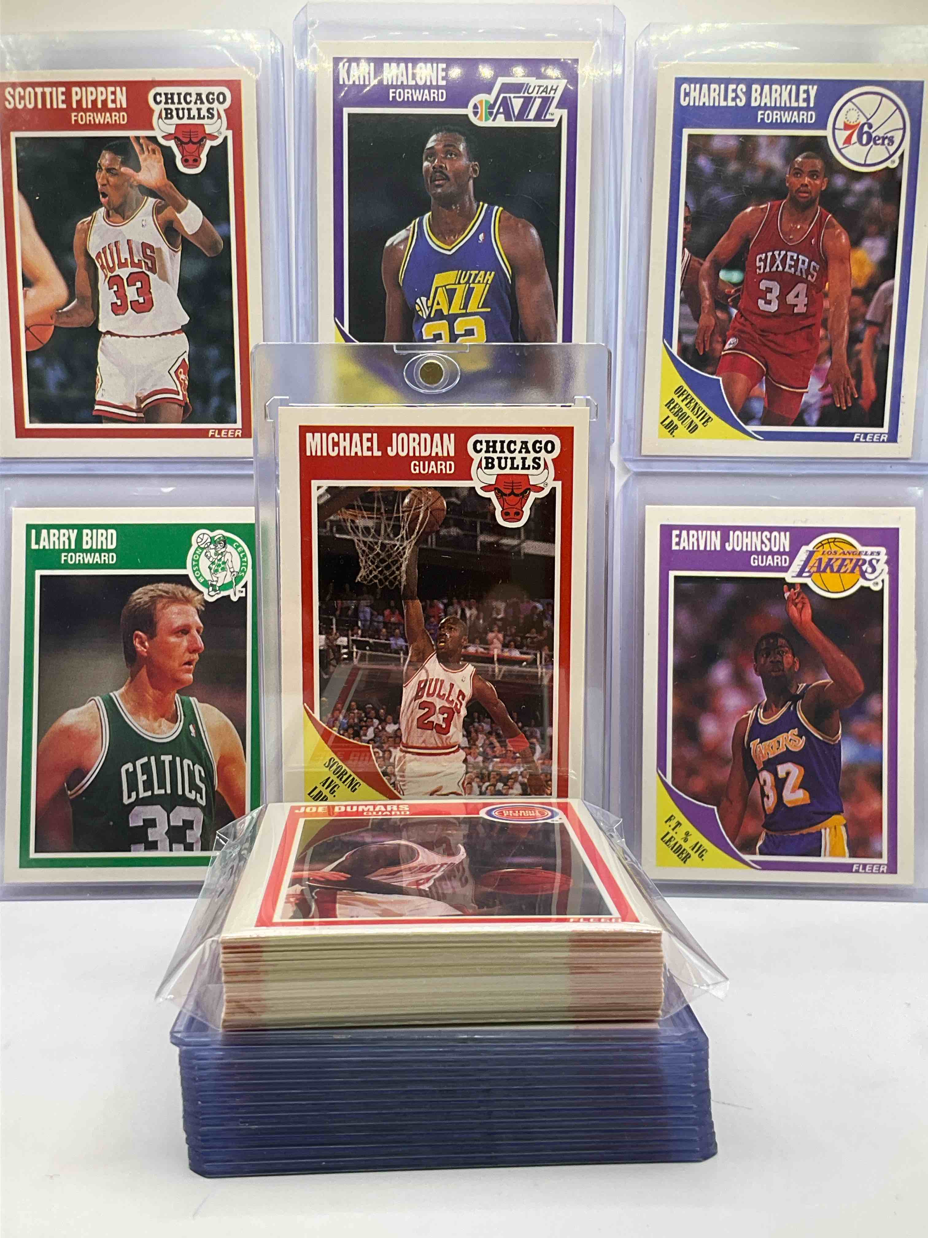 Michael Jordan! Holy Grail Basketball! 1989 Fleer Basketball Cards! 50 Card Craziness! One Of The Most Coveted Michael Jordan, Magic Johnson, Larry Bird, Scottie Pippen, Charles Barkley, Karl Malone & Clyde Drexler Cards! Along With Other Nice 1989 NBA Basketball Cards! Wilkins & More! These Cards Are Super Rare, Only 3 Years Off From A Jordan Rookie! Awesome Base Cards Combo! Wow! Mixed With A Variety Of Other Cards, Doesn’t Get Better Than This!