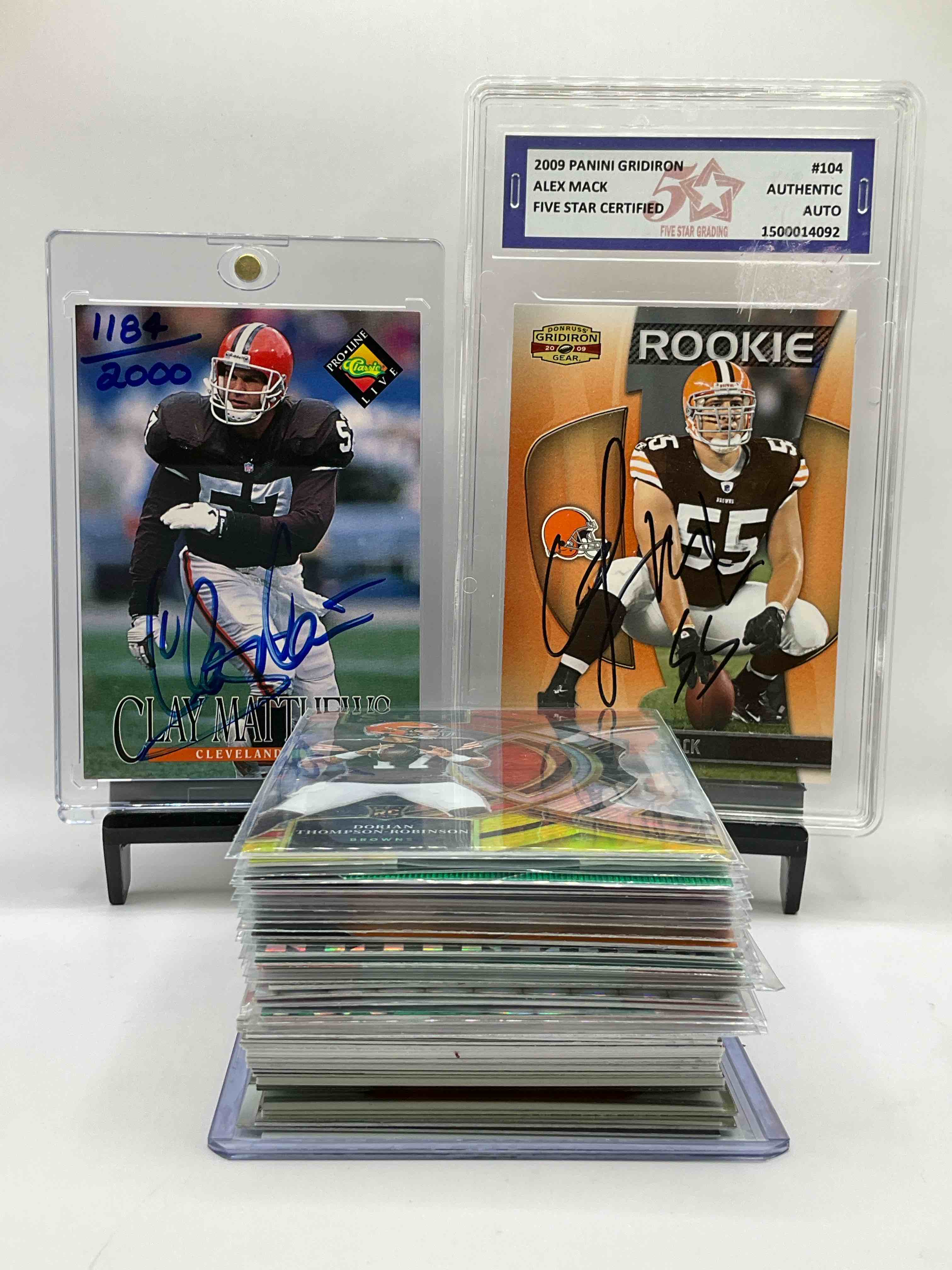 Browns Bonanza! TWO On card Signatures From Browns Legends! Clay Matthews Pro Line On Card Auto & Alex Mack On Card Rookie Auto With Authenticity Badge, Out Of 999! Wow! Along With Modern Browns, Rookies, Legends & More! Nick Chubb, Myles Garrett, Amari Cooper & So Many More!