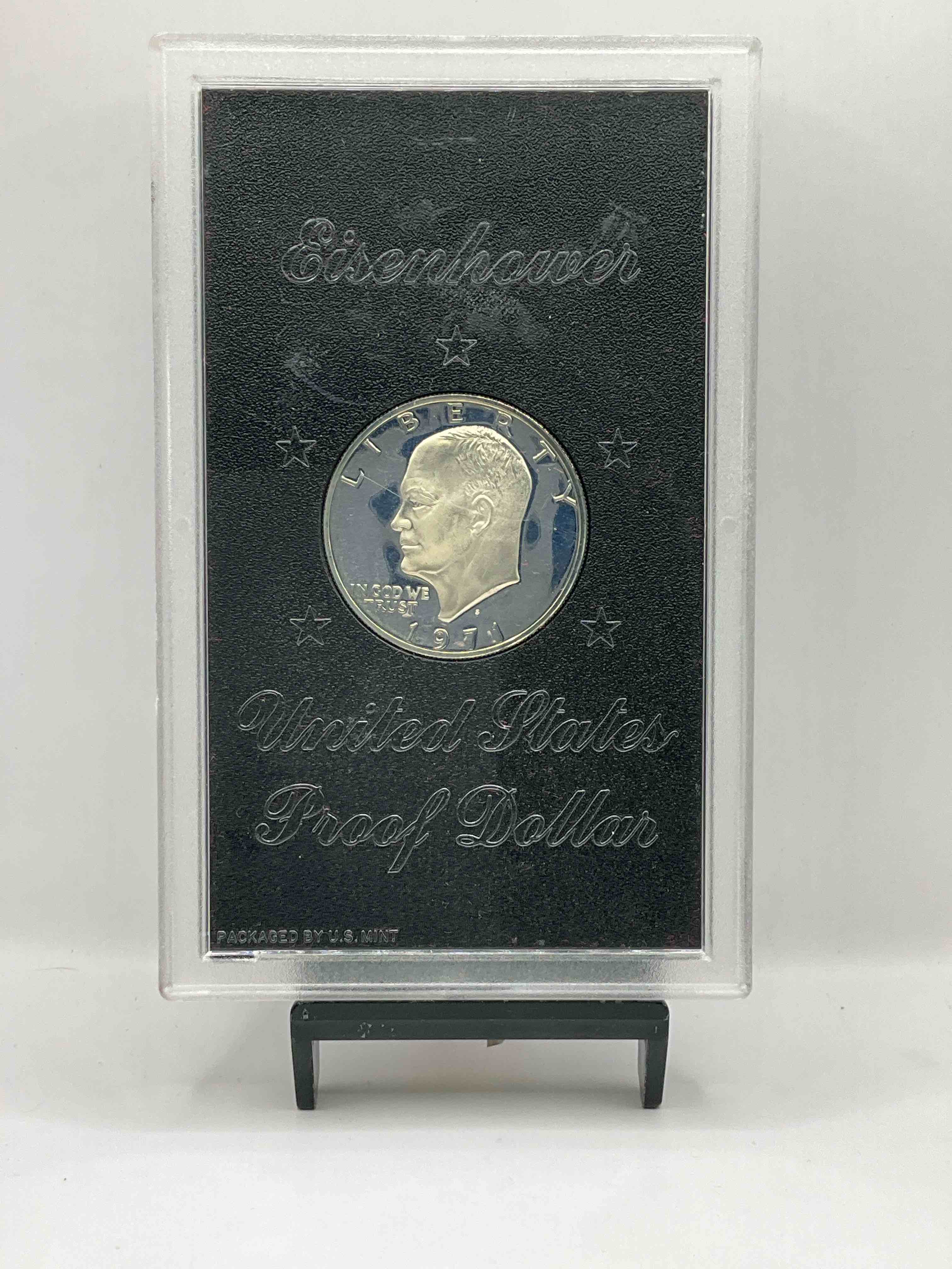 Silver Eisenhower Dollar! Wow! Rare 40% Silver Proof 1974 Eisenhower Proof Dollar Uncirculated! Encased In Original U.S. Mint Display Case! This Large Coin Honors The Bravery Of The Moon Landing & Has Very Low Mintage Counts. Very Hard To Find! A Serious Collector Item & Investment In Fine U.S. Silver Precious Metal!