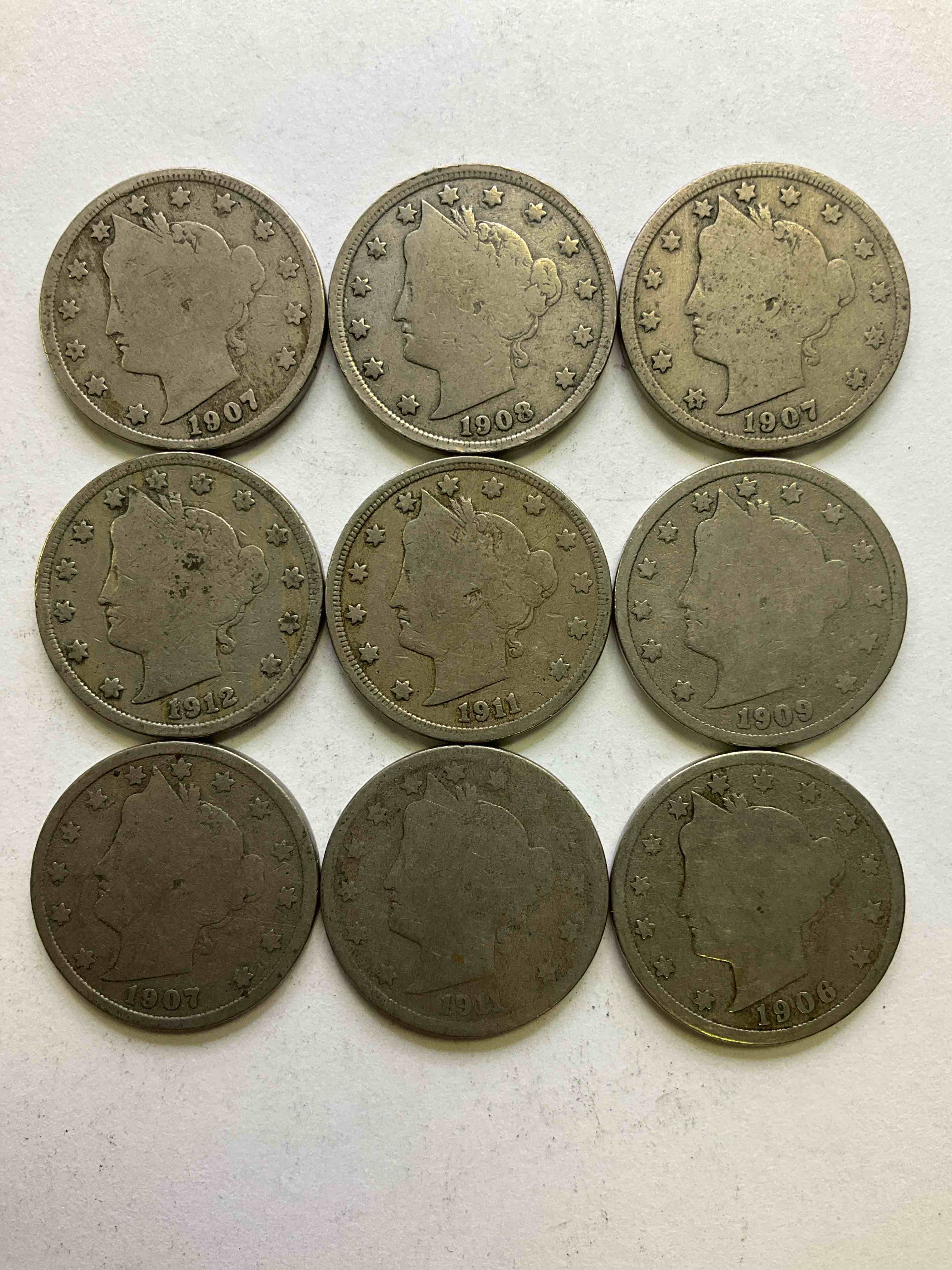 Antique U.S. "V" Nickels, Including 1912 Version, Year Of The Titanic! Think Of The History These Coins Have Seen!, Liberty Head V Nickels Were Minted Up Until 1913 & Were The Style Of Nickels Before Buffalo Nickels. Own Some Cool Pieces Of History! Rare To See These Coins With The "Date On" In Circulated Condition!