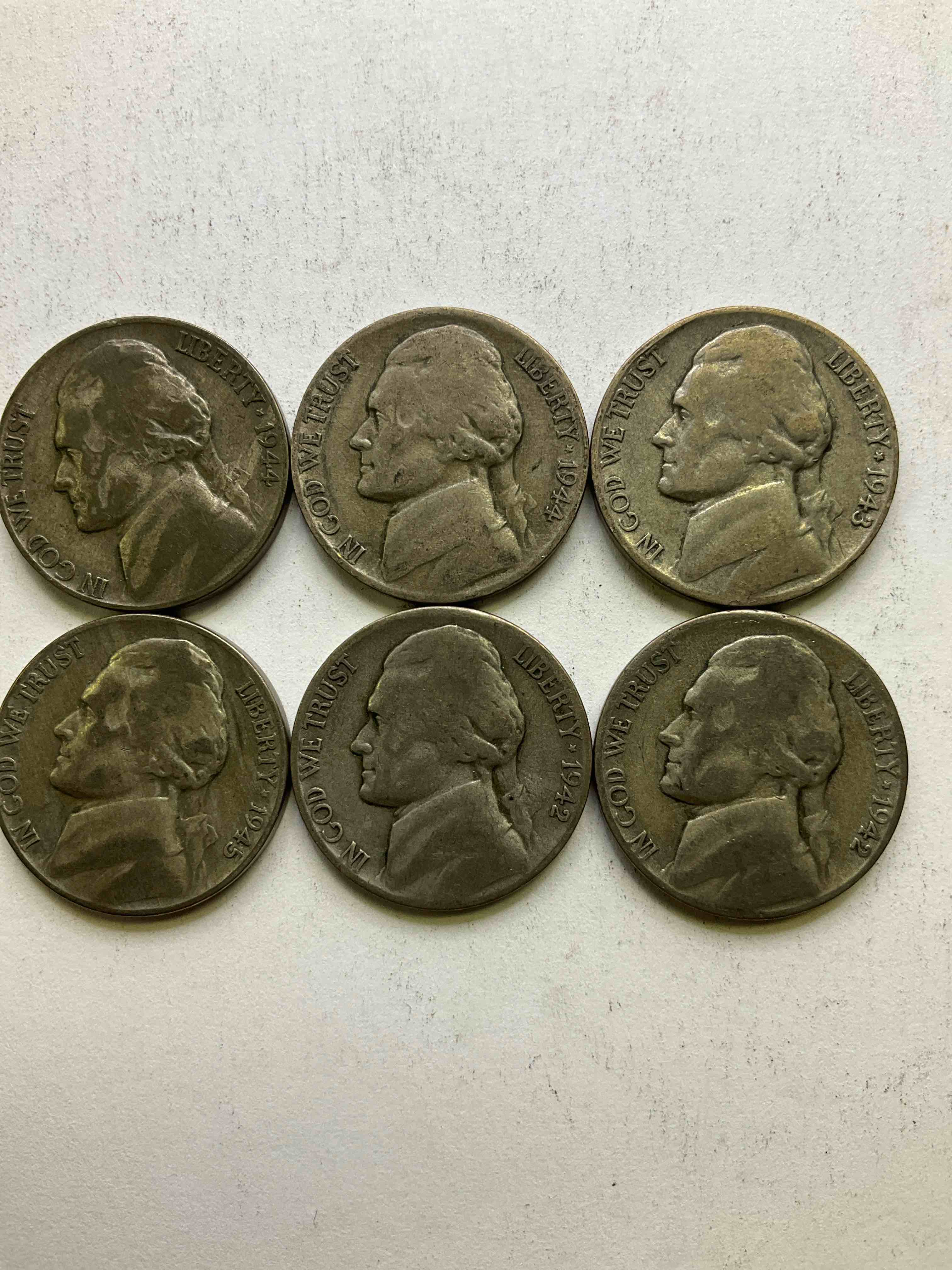 World War II Silver! Did You Know That Nickels Were Actually Made Of Silver During World War I In 1942, 1943 & 1944? This Is Because America Needed Nickel To Make Ammunition, So The U.S. Treasury Made Nickels Out Of Partial Silver Instead Of Nickel For These Three Years Only! Own Great Pieces Of Rare World War II Silver. All Silver Nickels Dated... The Height Of The War! Each Nickel Was Minted At 35% Silver, 56% Copper & 9% Manganese. Own Rare Pieces Of Valuable World War II Precious Metal History! Hard To Find!