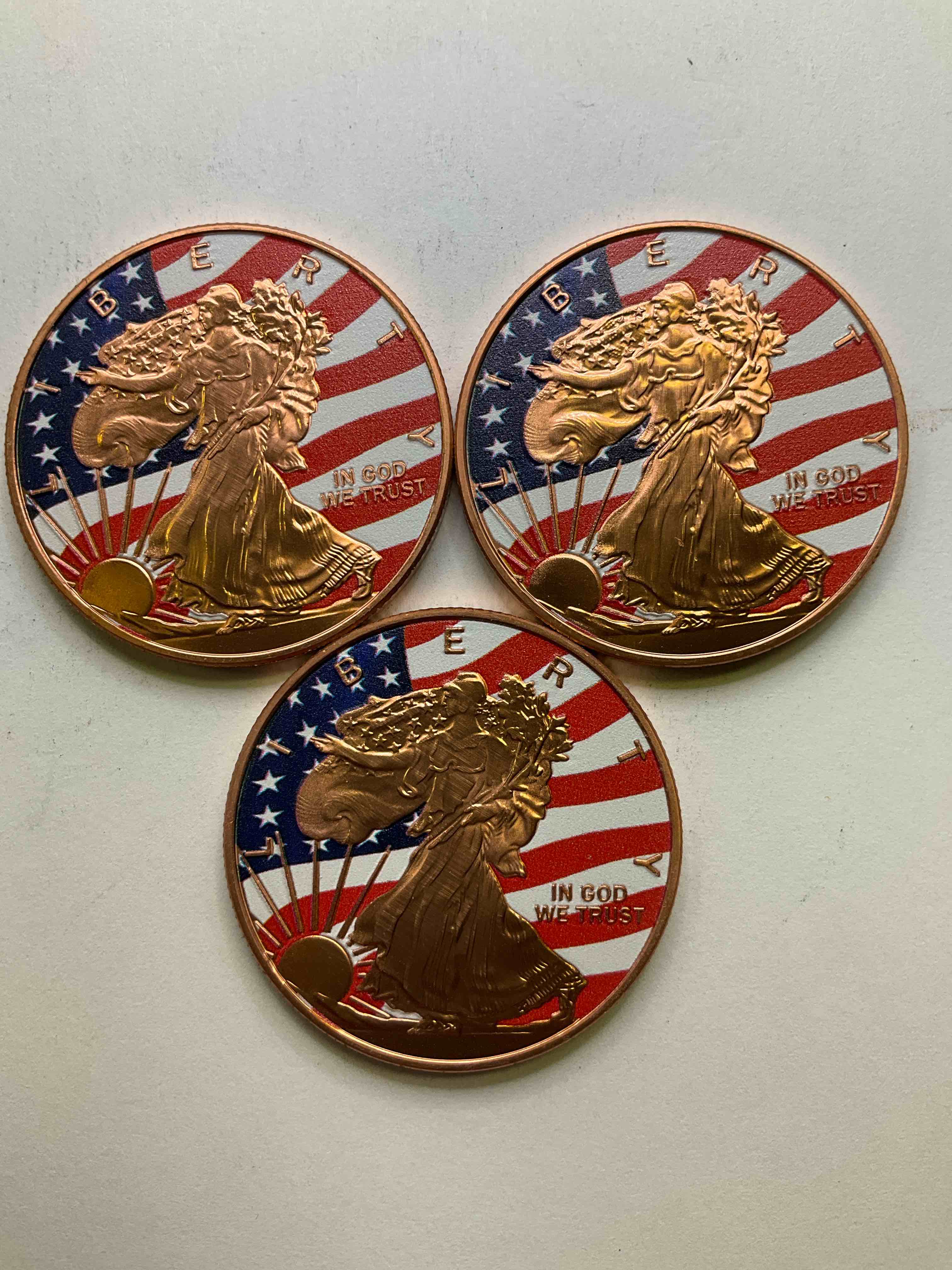 Pure Copper With Color! Large Coin! One Ounce Pure Copper Commemorative Coin, Brand New In Excellent Condition. 1.5" Diameter. Pure Copper! USA Liberty & Eagle Edition.