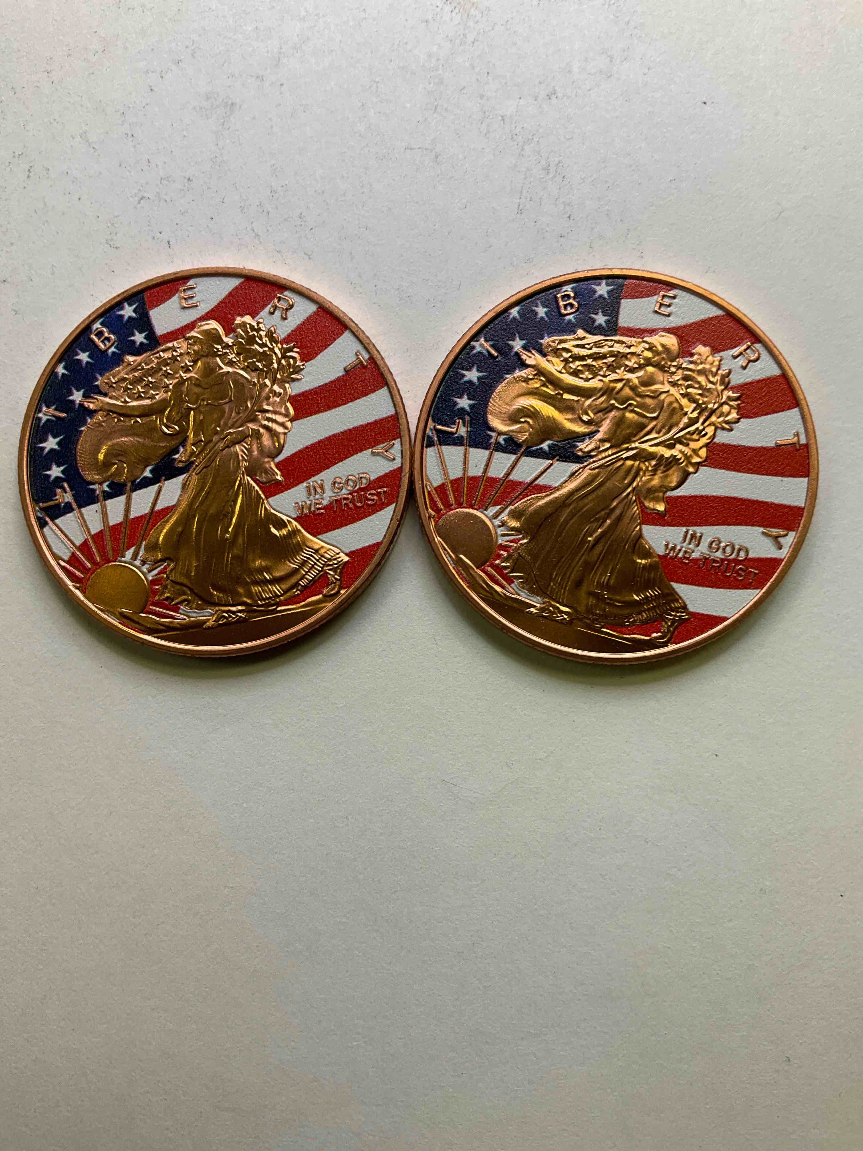 Pure Copper With Color! Large Coin! One Ounce Pure Copper Commemorative Coin, Brand New In Excellent Condition. 1.5" Diameter. Pure Copper! USA Liberty & Eagle Edition.