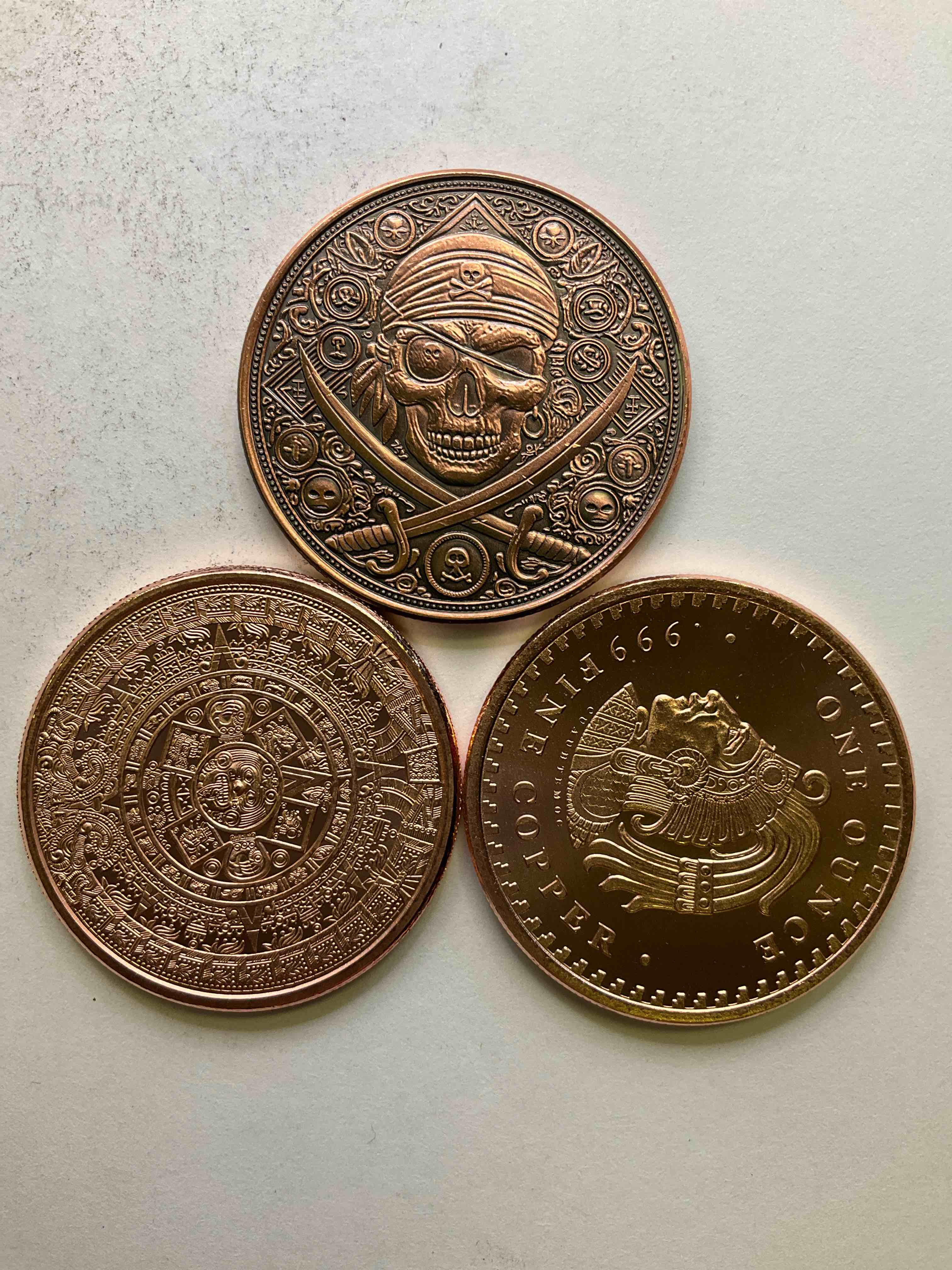 Pure Copper "Pirate Treasure!" Check Out These Large, Heavy 1.5" Diameter Pure Copper Coins In The Style Of Pirate & Aztec Treasure! Coins Are Stunning Conversation Pieces. Makes For A Great Gift, & Investment In Fine U.S. Copper!