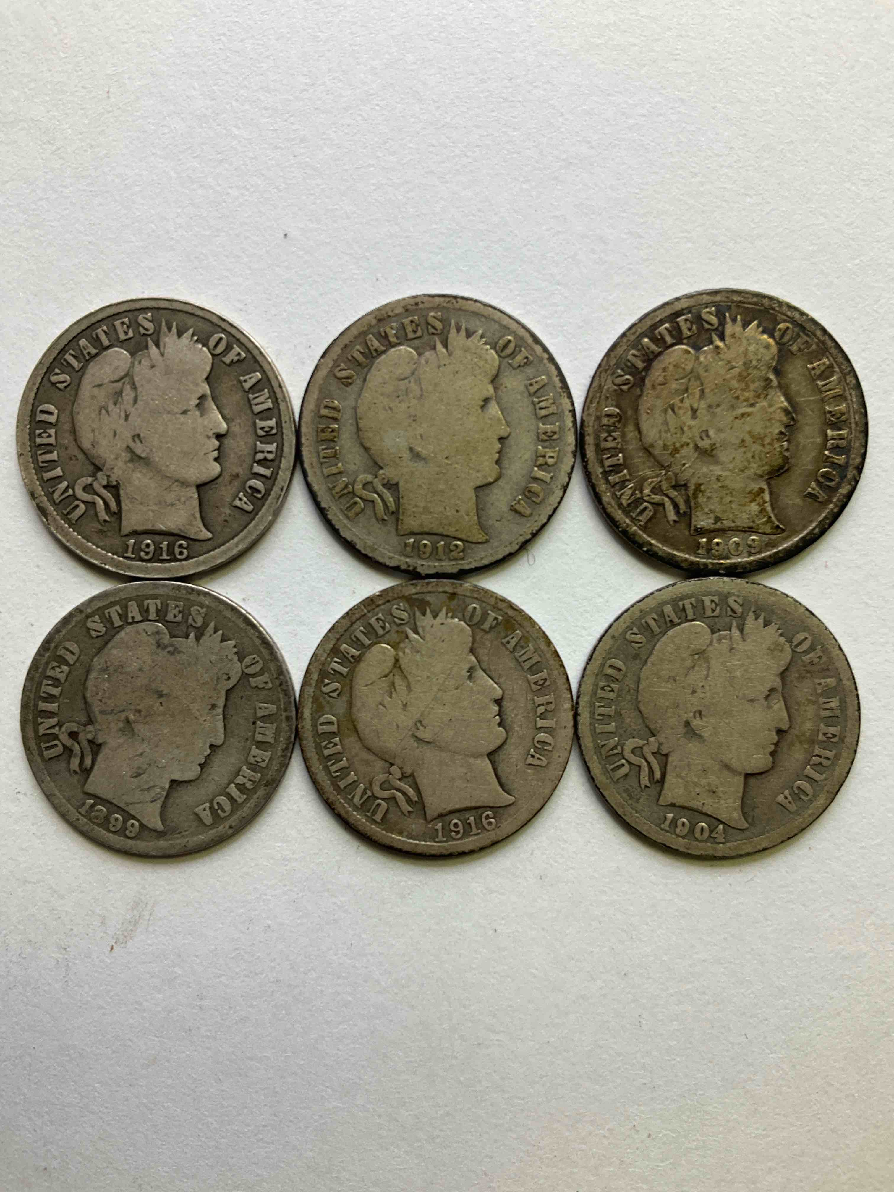 antique silver barber dimes! barber dimes were minted from 1892 to 1916 & are serious, fine silver collector items! they replaced seated liberty dimes. barber dimes are 90% fine u.s. silver & are getting seriously hard to come by! awesome to add to any collection. invest in u.s. silver!