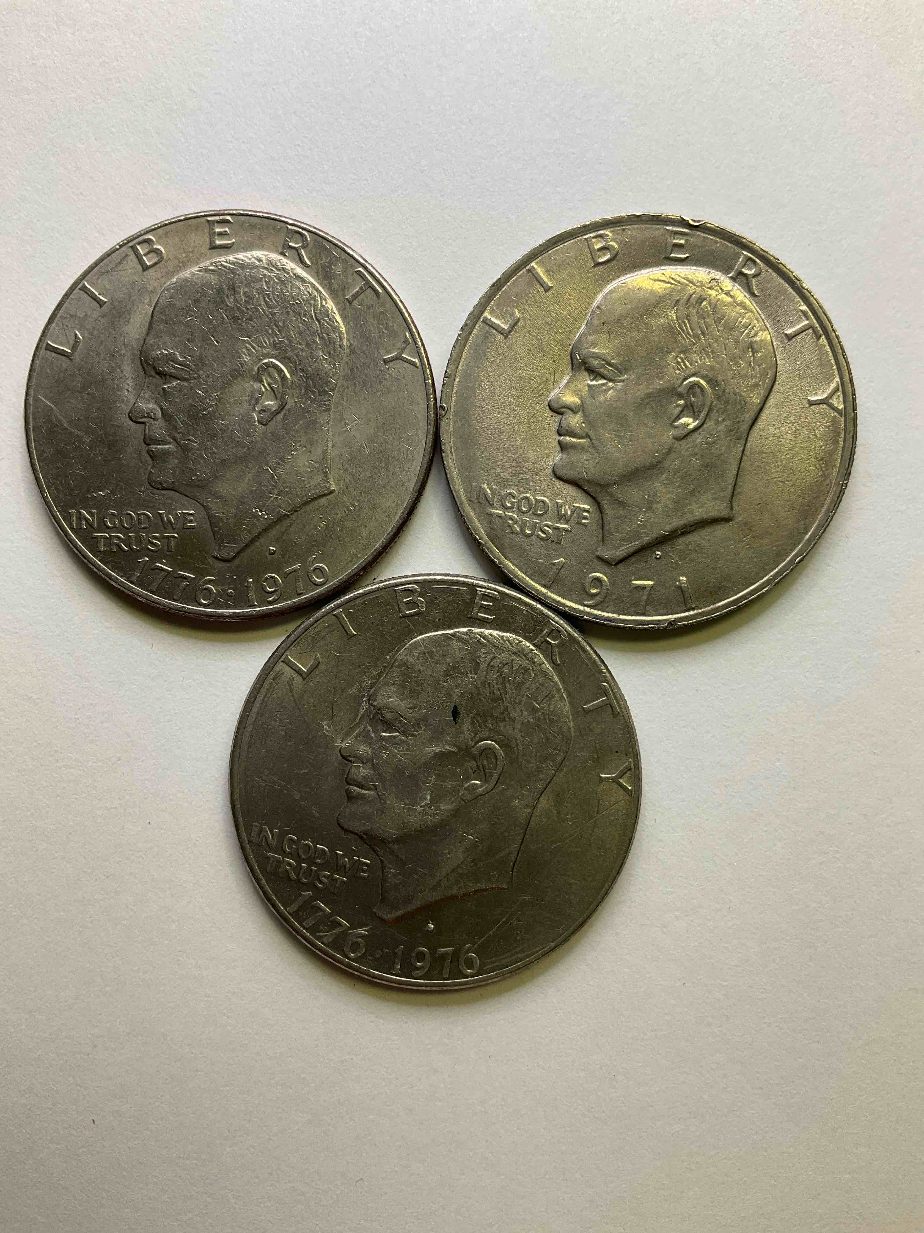 brilliant bicentennial eisenhower dollar coins! these striking, large u.s. coins were minted from 1971-1978. here are gorgeous examples of “ike" dollars from 1976 & more! these coins have become immensely popular with collectors & some have great toning!