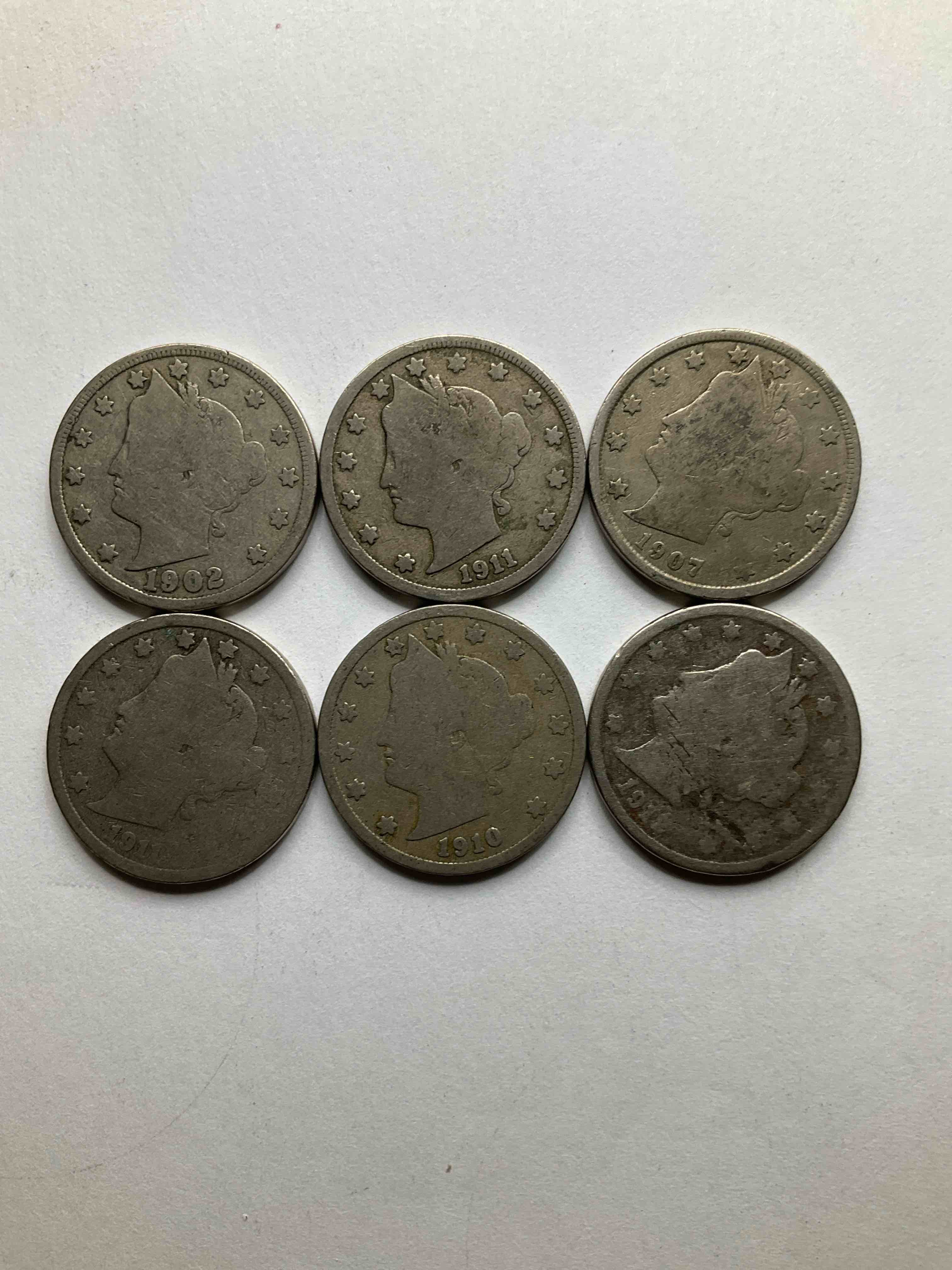 Antique U.S. "V" Nickels, Including 1912 Version, Year Of The Titanic! Think Of The History These Coins Have Seen!, Liberty Head V Nickels Were Minted Up Until 1913 & Were The Style Of Nickels Before Buffalo Nickels. Own Some Cool Pieces Of History! Rare To See These Coins With The "Date On" In Circulated Condition!