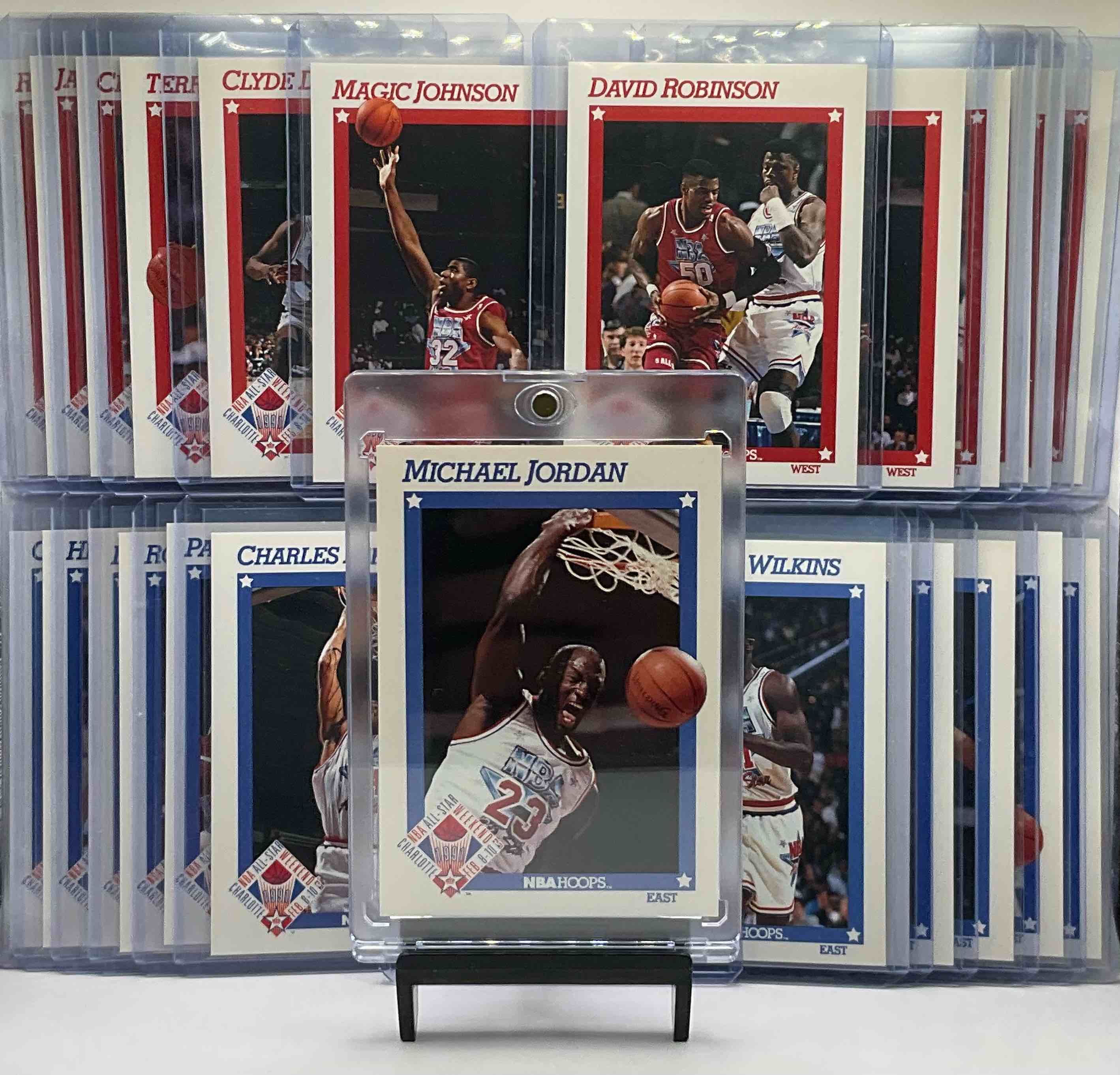1991/92 NBA Hoops All Star Cards Set! 26 Cards From The East & West! Big Names & Basketball Legends! Michael Jordan, Magic Johnson, David Robinson, Charles Barkley, Dominique Wilkins & So Many More! One Of The Greatest All Star Games Ever! Filled With GOATS & Legends!