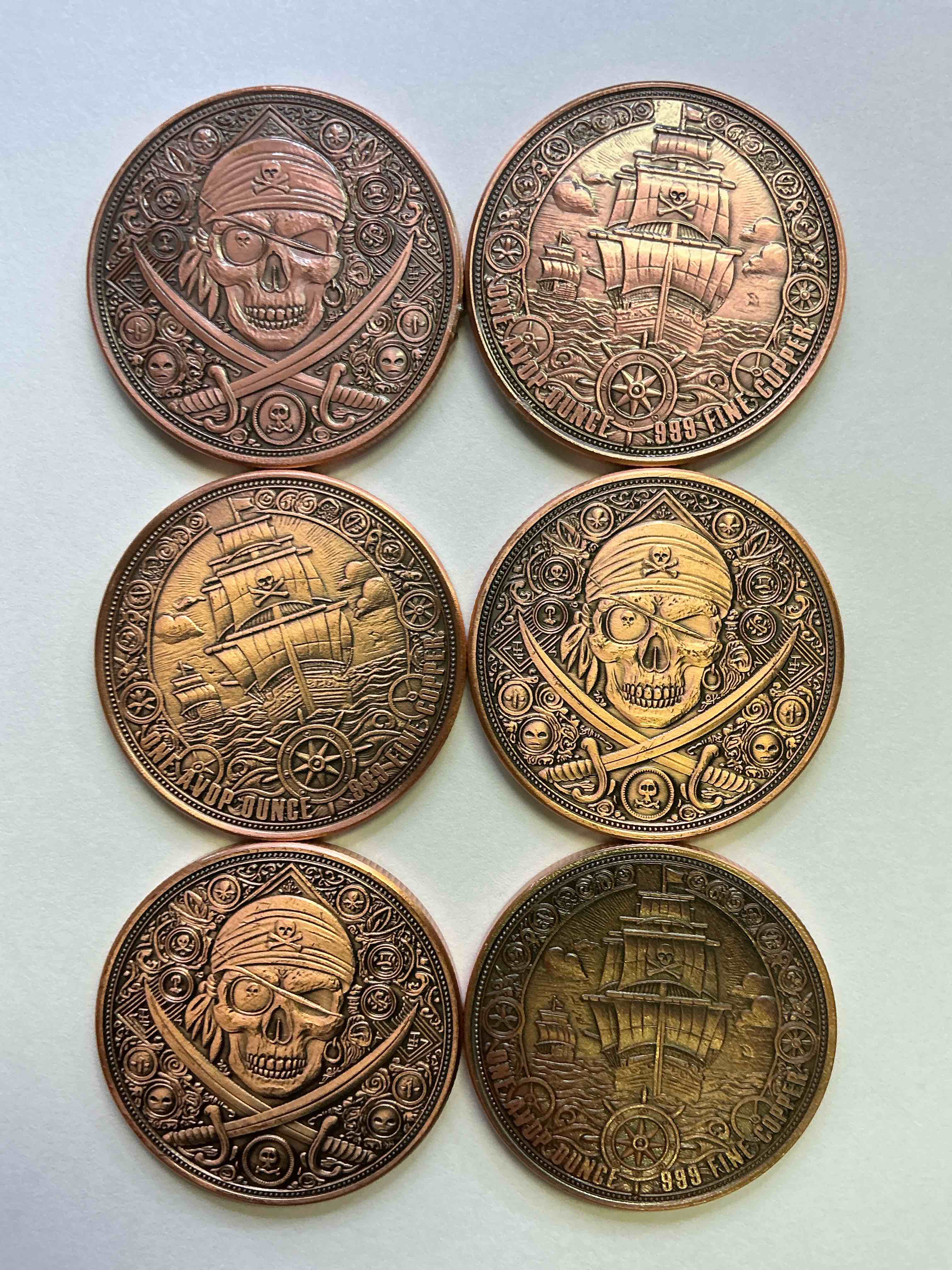 Pure Copper "Pirate Treasure!" Check Out These Large, Heavy 1.5" Diameter Pure Copper Coins In The Style Of Pirate & Aztec Treasure! Coins Are Stunning Conversation Pieces. Makes For A Great Gift, & Investment In Fine U.S. Copper!