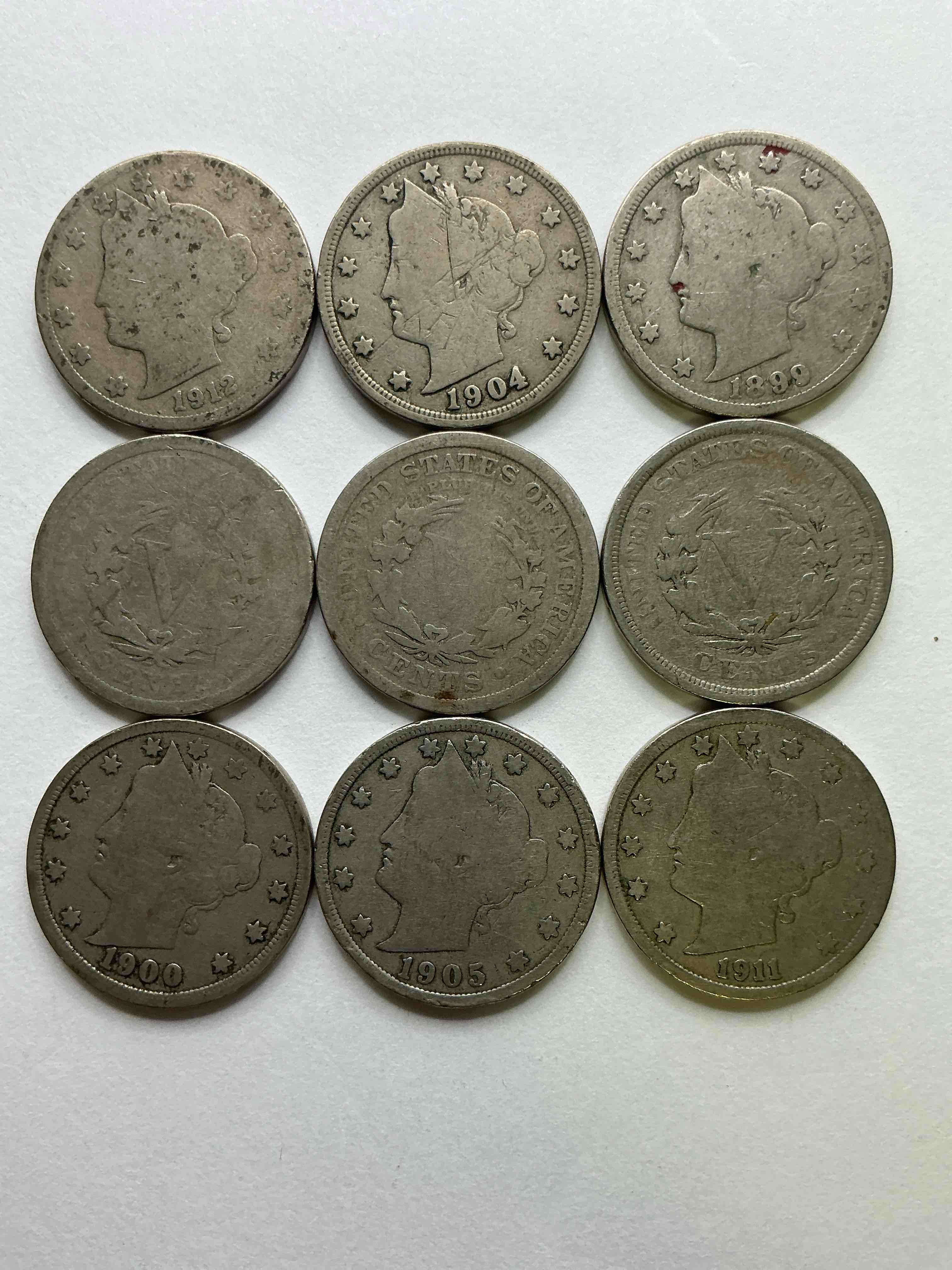 Antique U.S. V Nickels! Think Of The History These Coins Have Seen!, Liberty Head V Nickels Were Minted Up Until 1913 & Were The Style Of Nickels Before Buffalo Nickels. Own Some Cool Pieces Of History! Rare To See These Coins With The "Date On" In Circulated Condition!