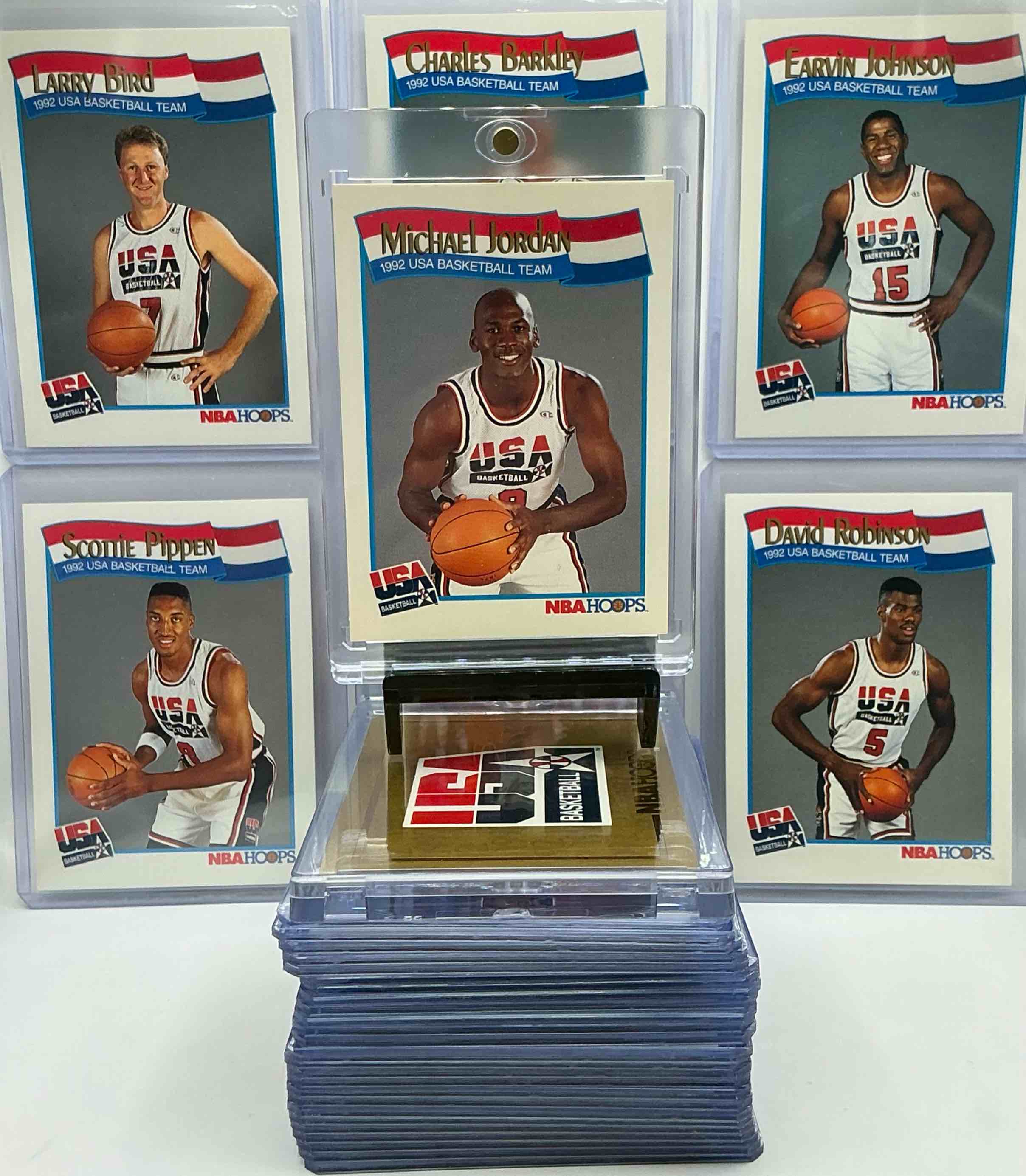 1991/92 NBA Hoops USA Card Set! 32 Cards From The East & West! Big Names & Basketball Legends! Michael Jordan, Larry Bird, Magic Johnson, David Robinson, Charles Barkley, Dominique Wilkins & So Many More! One Of The Greatest Teams Ever! Filled With GOATS & Legends!