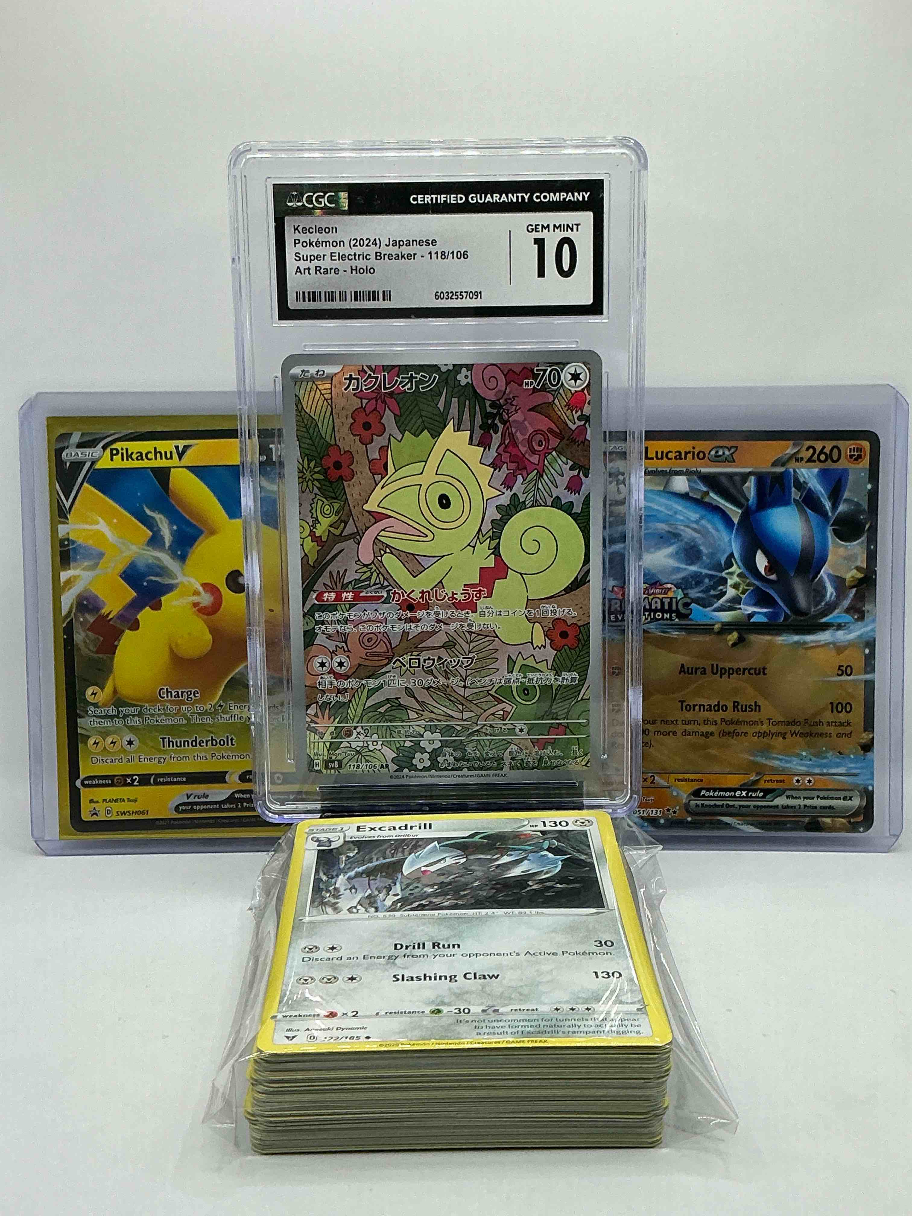 Gem Mint 10 Kecleon Holo Card, Lucario & Pikachu V Holos! Insane 50 Card Pokémon Lot, Filled With Commons & Holos! WOW!