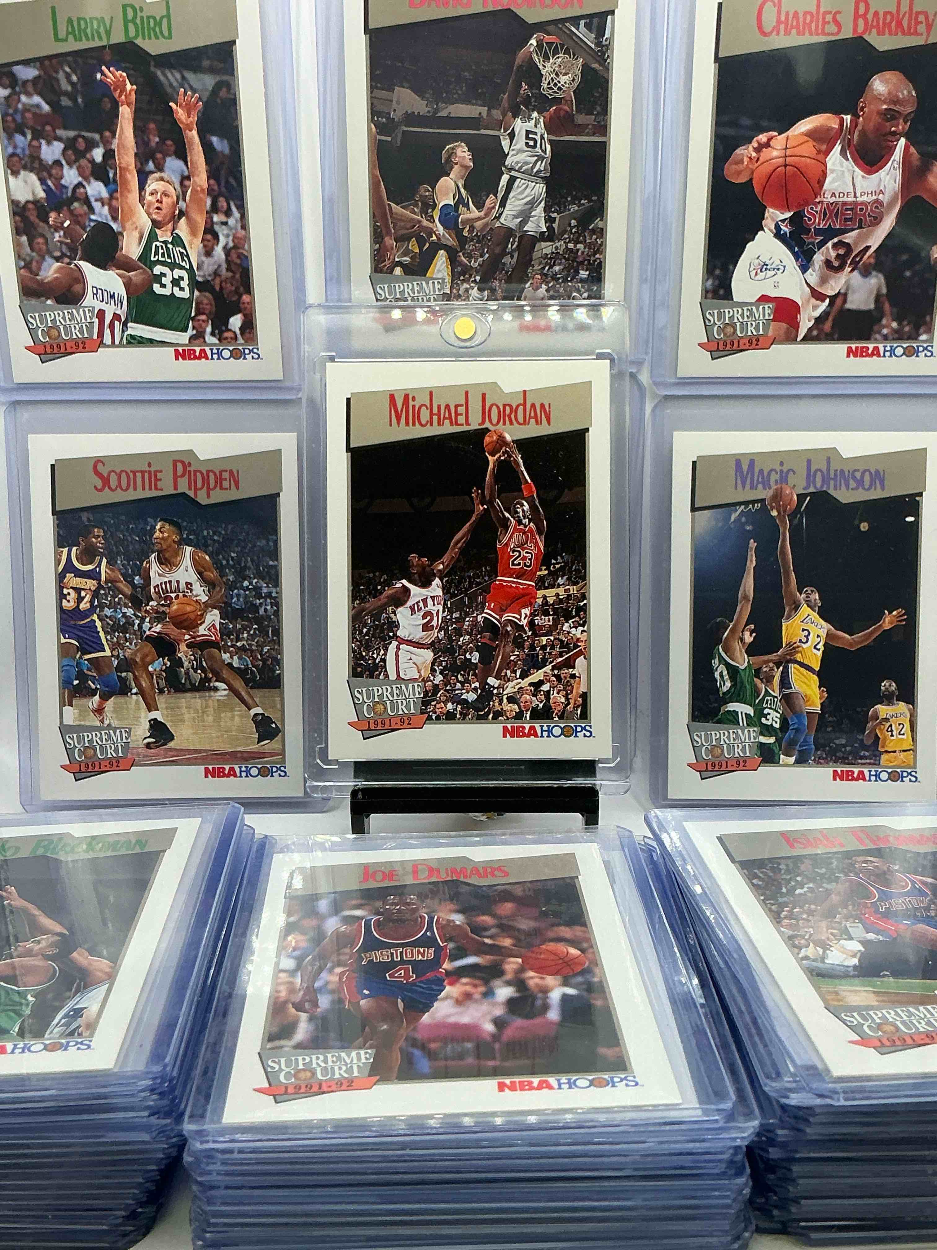 1991/92 NBA Hoops SUPREME COURT EDITION Michael Jordan & More! Holy Grail Basketball! 1991/92 NBA Hoops Basketball Cards! 50 Card Craziness! One Of The Most Coveted Michael Jordan, Larry Bird, Scottie Pippen, Charles Barkley, Karl Malone, Akeem Olajuwon & Clyde Drexler Cards! Along With Other Nice 1991 NBA Basketball Cards! Wilkins & More! These Cards Are Super Rare, Only 5 Years Off From A Jordan Rookie! Awesome Base Cards Combo! Wow! Mixed With A Variety Of Other Cards, Doesn't Get Better Than This!
