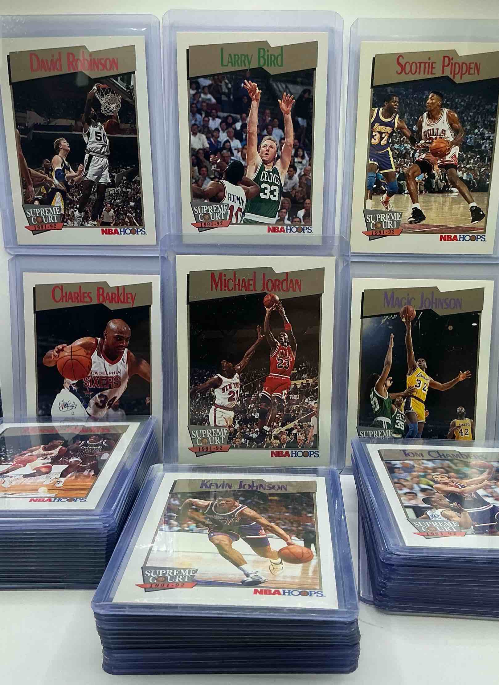 1991/92 NBA Hoops SUPREME COURT EDITION Michael Jordan & More! Holy Grail Basketball! 1991/92 NBA Hoops Basketball Cards! 50 Card Craziness! One Of The Most Coveted Michael Jordan, Larry Bird, Scottie Pippen, Charles Barkley, Karl Malone, Akeem Olajuwon & Clyde Drexler Cards! Along With Other Nice 1991 NBA Basketball Cards! Wilkins & More! These Cards Are Super Rare, Only 5 Years Off From A Jordan Rookie! Awesome Base Cards Combo! Wow! Mixed With A Variety Of Other Cards, Doesn't Get Better Than This!