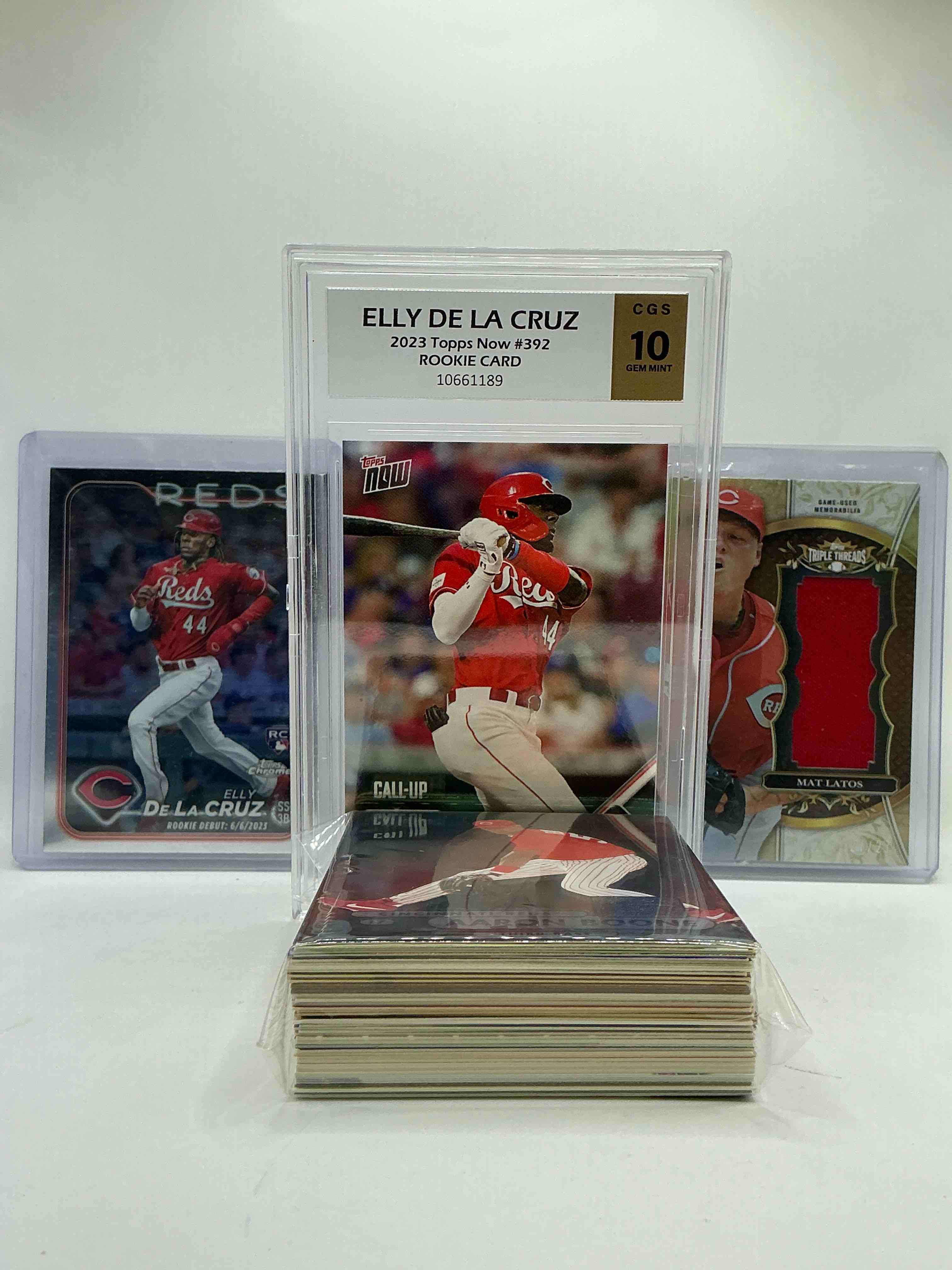Ridiculous Reds! Elly De La Cruz CGS 10 Topps Now Rookie, Matt Latos 27/27 Topps Triple Threads 2013 Game Used Memorabilia Card, Topps Chrome Elly De La Cruz Rookie & More! Modern, Vintage & Rare Commons, Heroes & More… 50 Card Reds Rambunctiousness! 