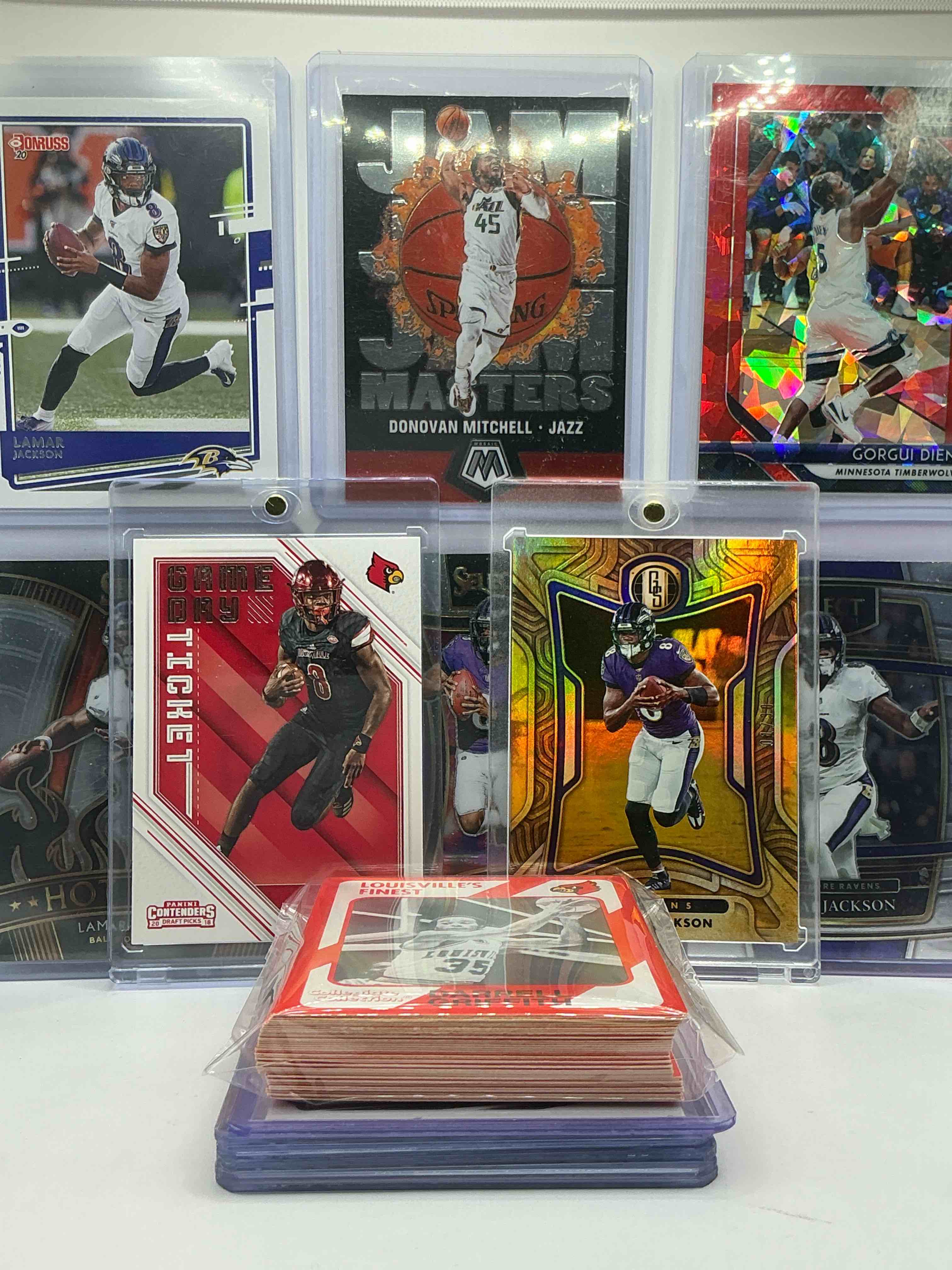 Lamar Jackson Rookie & Gold Standard 01/30 Ever Made! Game Day Ticket Panini Contenders Lamar Rookie, GS Lamar /30, Donovan Mitchell, Gorgui Dieng, Louisville Legends & More!