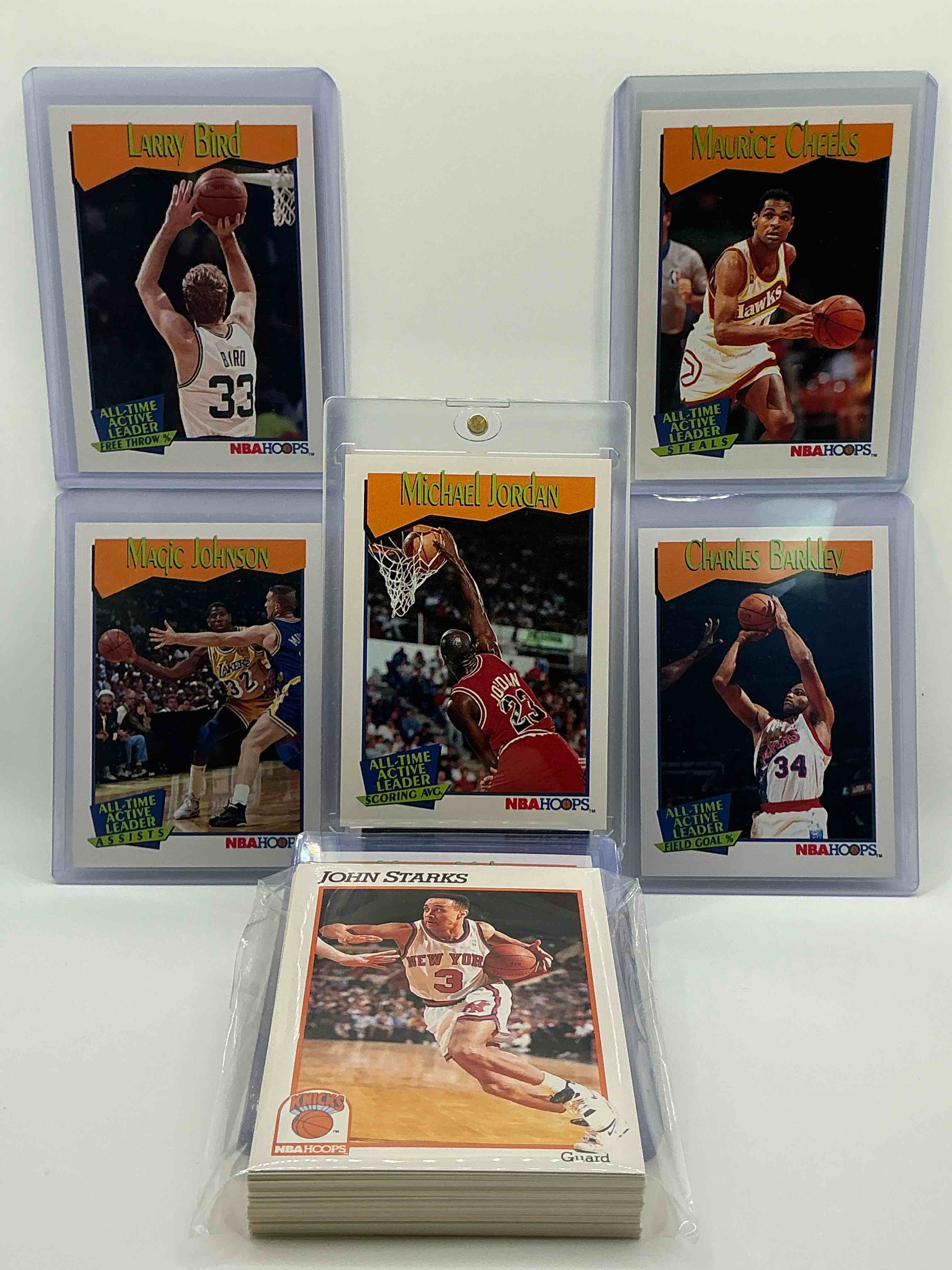 1991/92 NBA Hoops LEAGUE LEADERS EDITION Michael Jordan & More! Holy Grail Basketball! 1991/92 NBA Hoops Basketball Cards! 50 Card Craziness! One Of The Most Coveted Michael Jordan, Larry Bird & Charles Barkley Cards! Along With Other Nice 1991 NBA Basketball Cards! Eaton & More! These Cards Are Super Rare, Only 5 Years Off From A Jordan Rookie! Awesome Base Cards Combo! Wow! Mixed With A Variety Of Other Cards, Doesn't Get Better Than This!