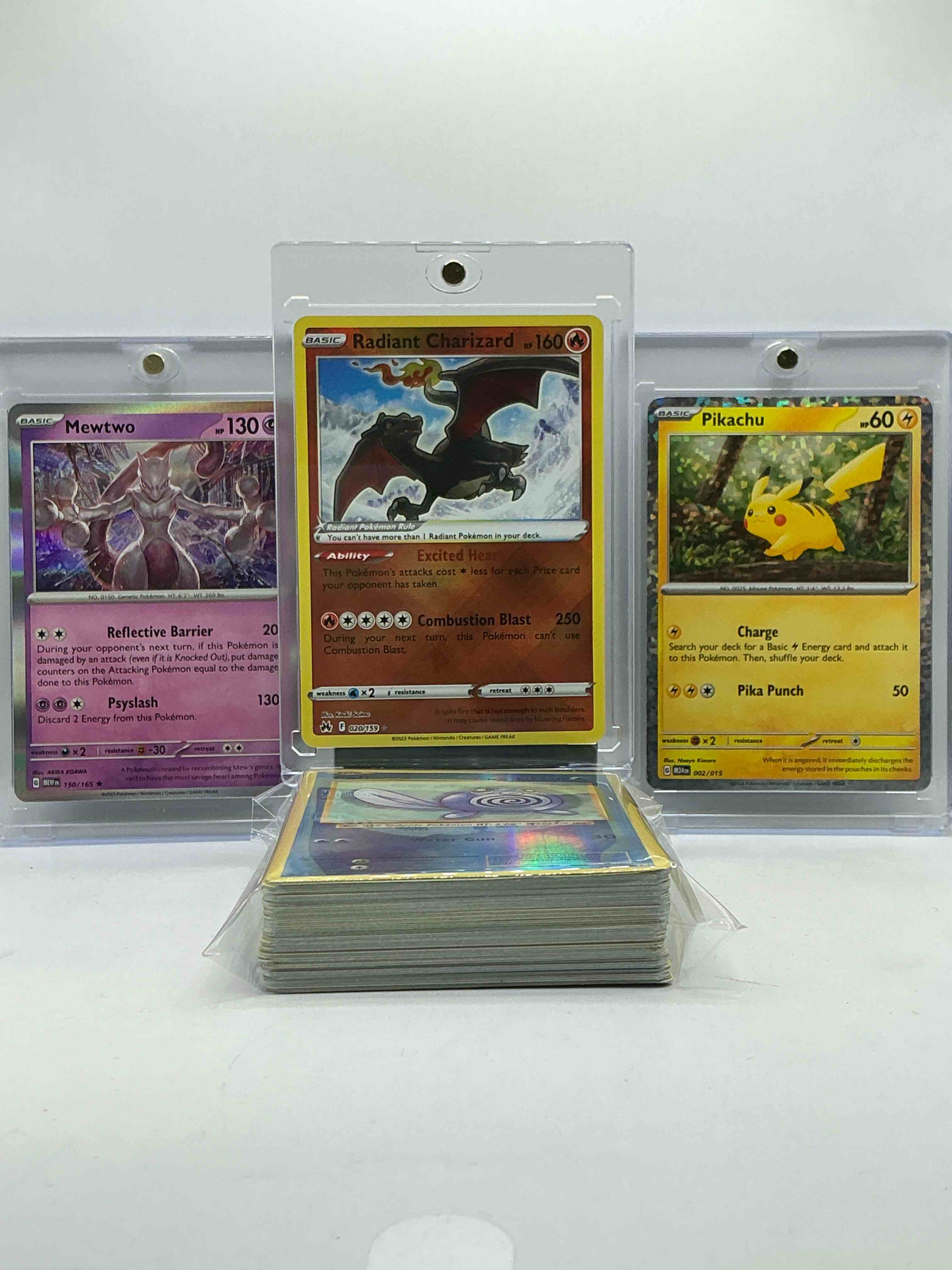 Radiant Charizard, Mewtwo Holo & Pikachu Sparkle Rarity! Insane 50 Card Pokémon Lot, With Three Of The Biggest Names! 50 Card Lot… Filled With Commons, Holos, Legends & More!