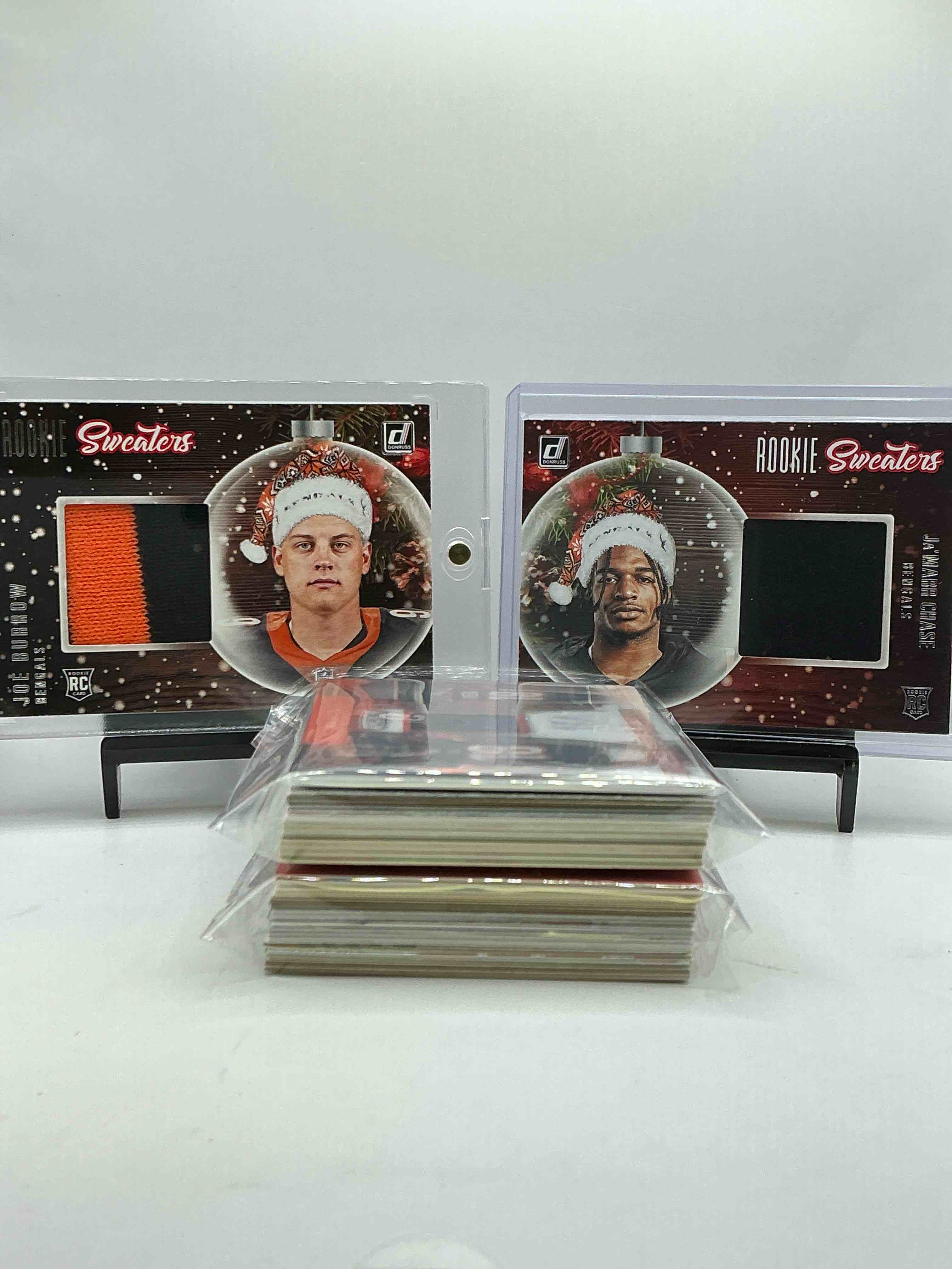 Sweater Weather! Joe Burrow & Ja’marr Chase Donruss Rookie Sweaters! 50 Card Bengals Bonanza! Chase Rookie, Burrow Rookie, AJ Green Rookie, Legends, Heroes, Commons & More!