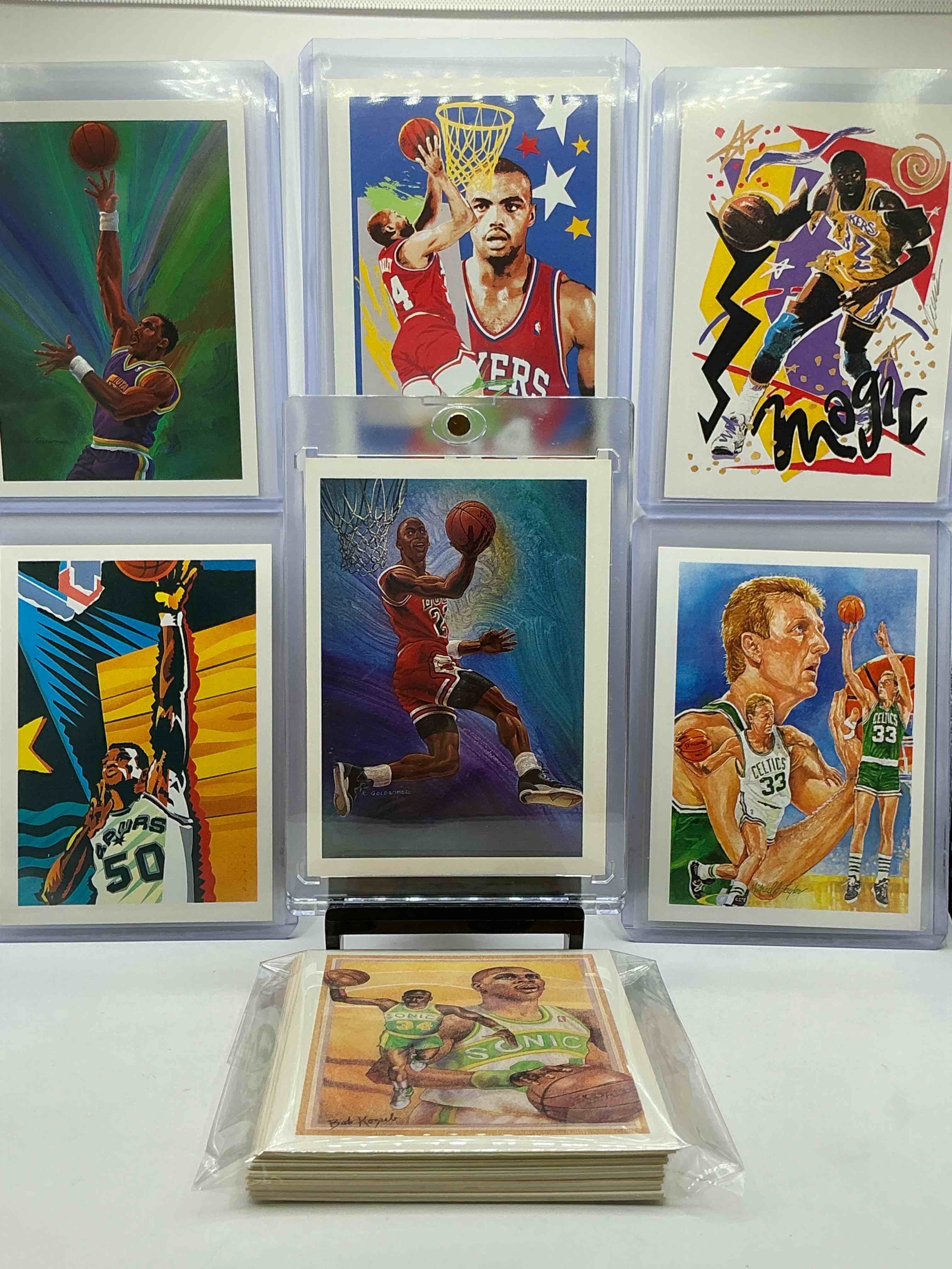 Illustrated Insanity! 1990 NBA Hoops 27 Card Illustration Set, Each Card Uniquely Illustrated Starring The Player! Legends, All Stars & Hall Of Famers Included! Michael Jordan, David Robinson, Magic Johnson, Karl Malone, Larry Bird, Hakeem The Dream & More! Insane!