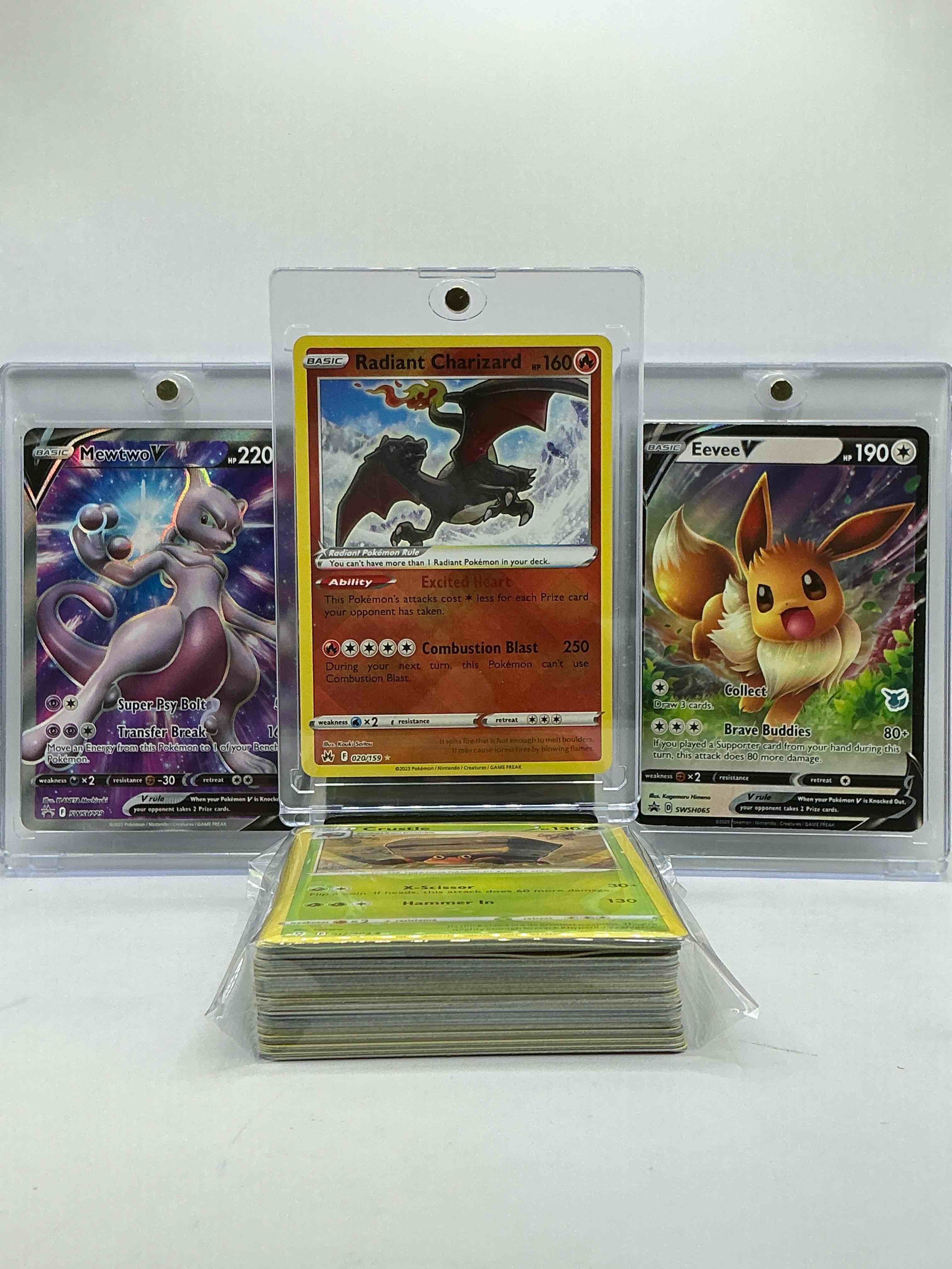 Radiant Charizard Holo, Mewtwo V Holo & Eevee V Holo! Pokémon 50 Card Palooza! Rare Cards, Holos, Commons, Legends & More! Insane 50 Card Pokémon!
