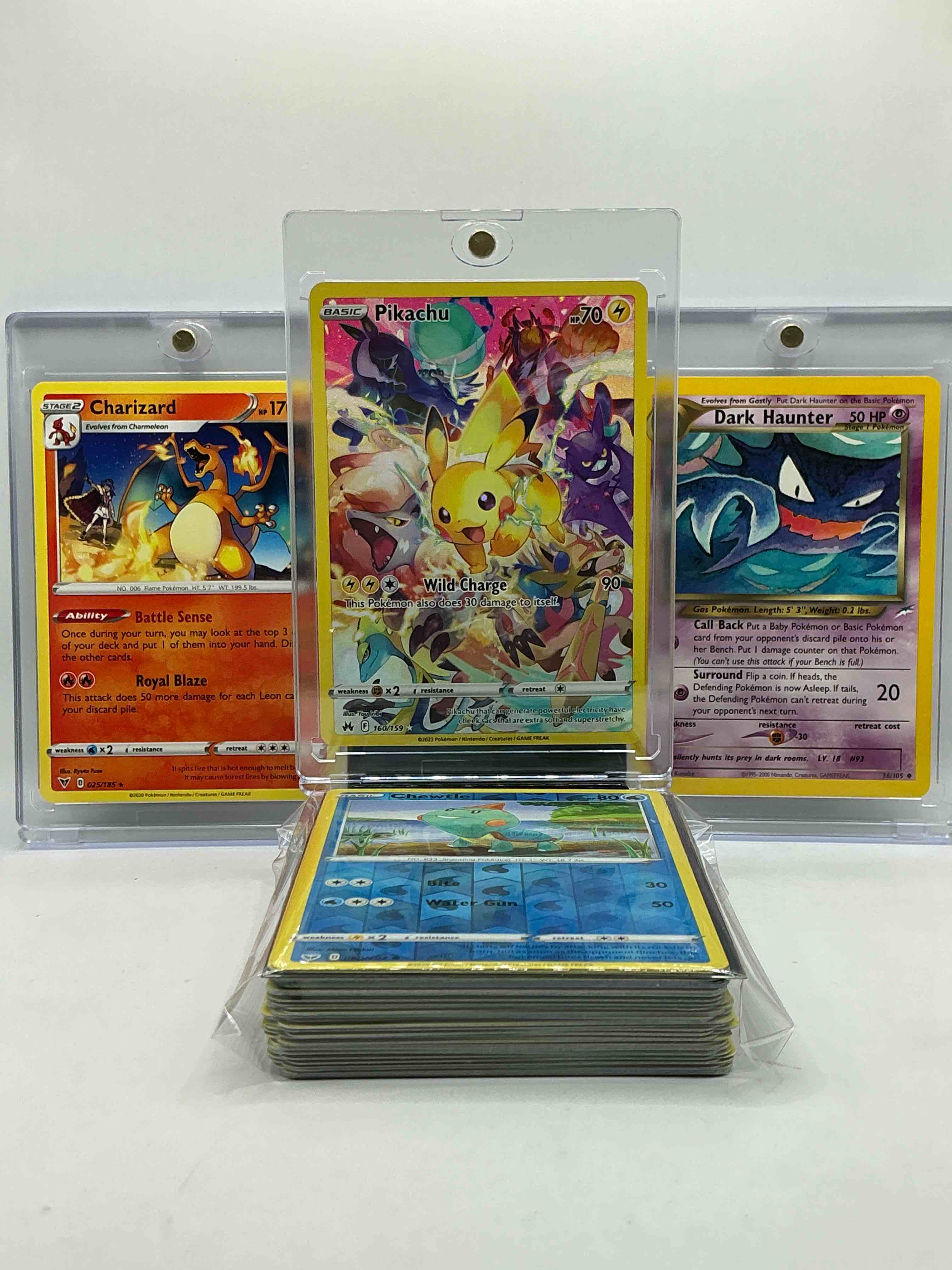 BOOM! Three Of The Most Legendary Pokemon Of All Time! Pikachu, Charizard & Dark Haunter! Pokémon 50 Card Lot! 50 Or So Commons, Filled With Legends, Heroes, Holos & More! WOW!