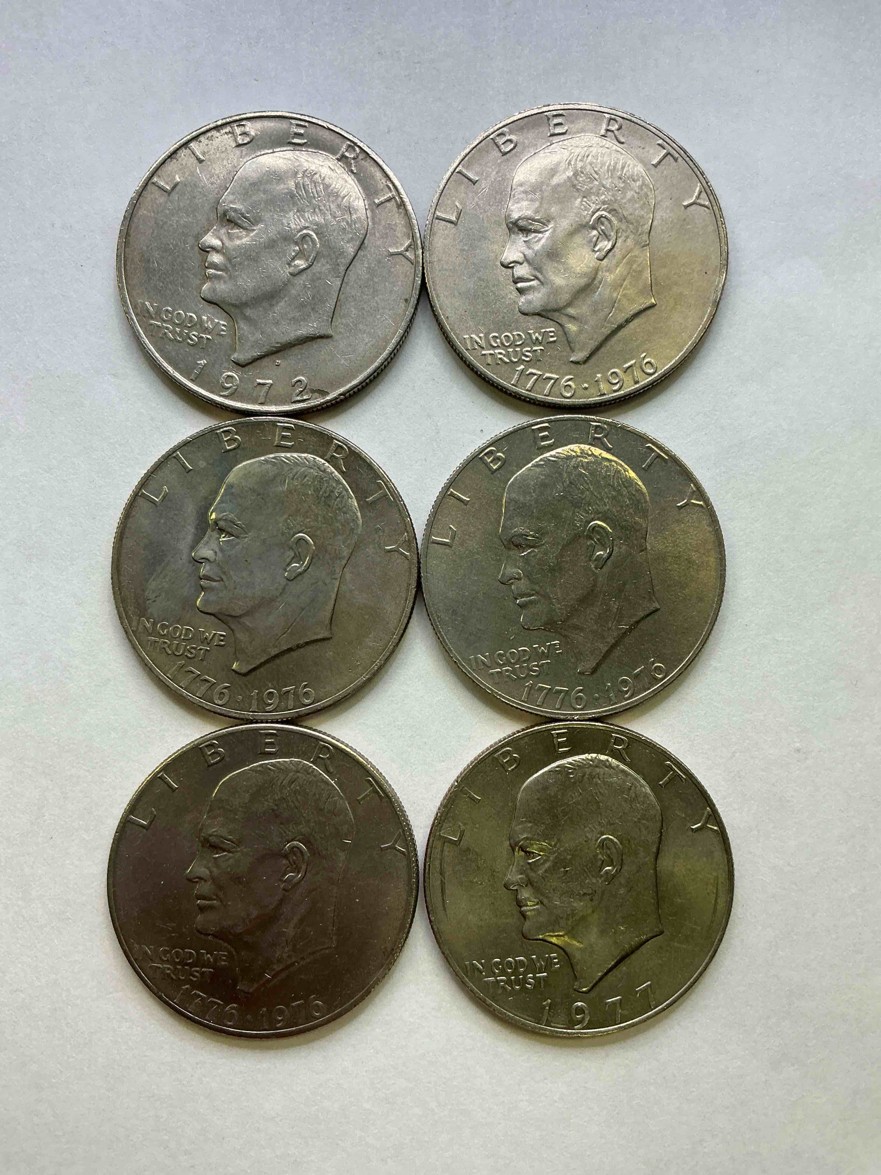 brilliant eisenhower dollar coins! these striking, large u.s. coins were minted from 1971-1978. here are gorgeous examples of “ike" dollars from 1976 & more! these coins have become immensely popular with collectors & some have great toning!