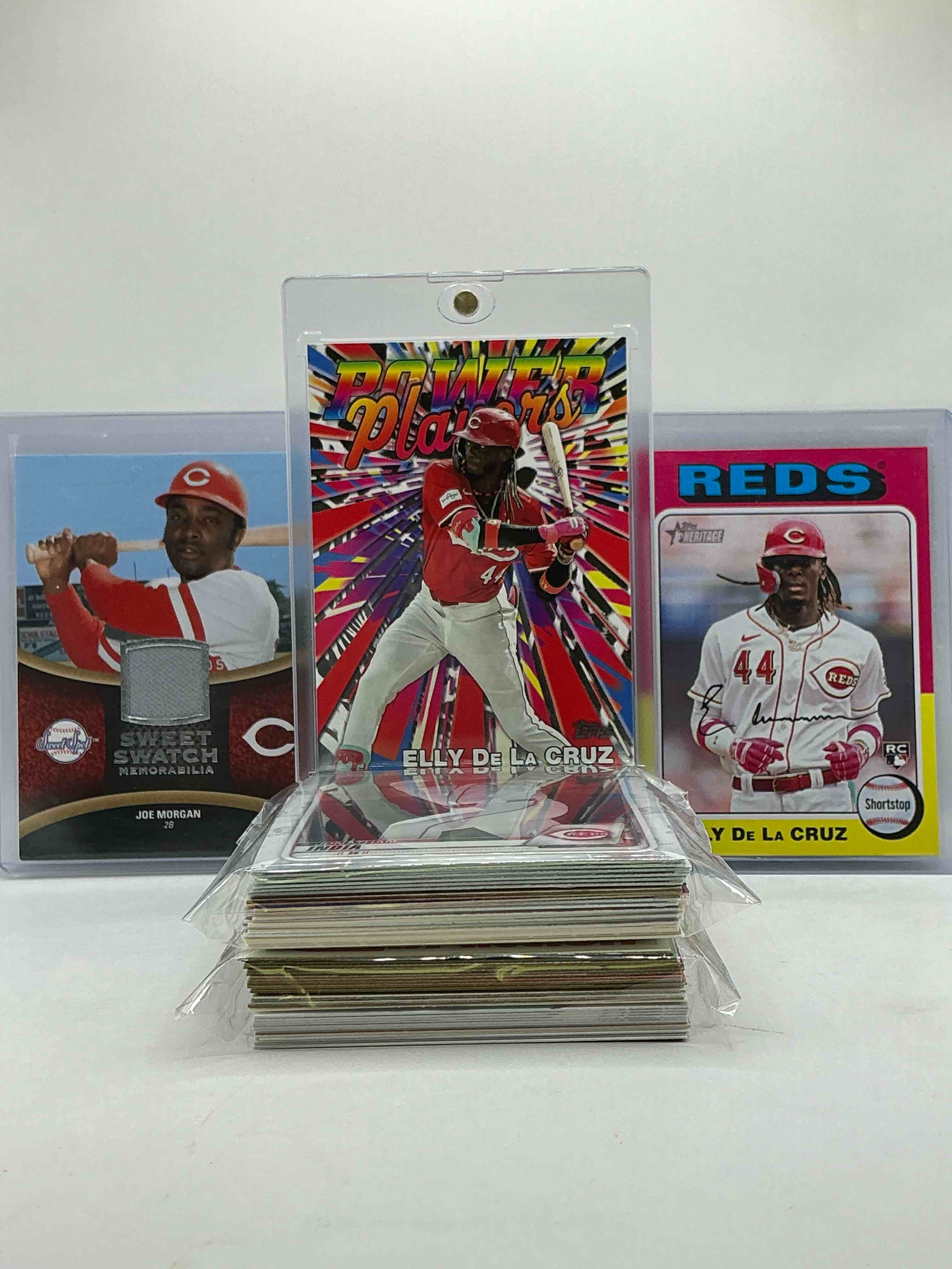 Reds Rambunctiousness! Elly De La Cruz Rookie Power Players Topps Card, Joe Morgan 2008 Game Used Memorabilia Card, De La Cruz Rookie & More! Insane 50 Card Craziness! Commons, Rookies & More!