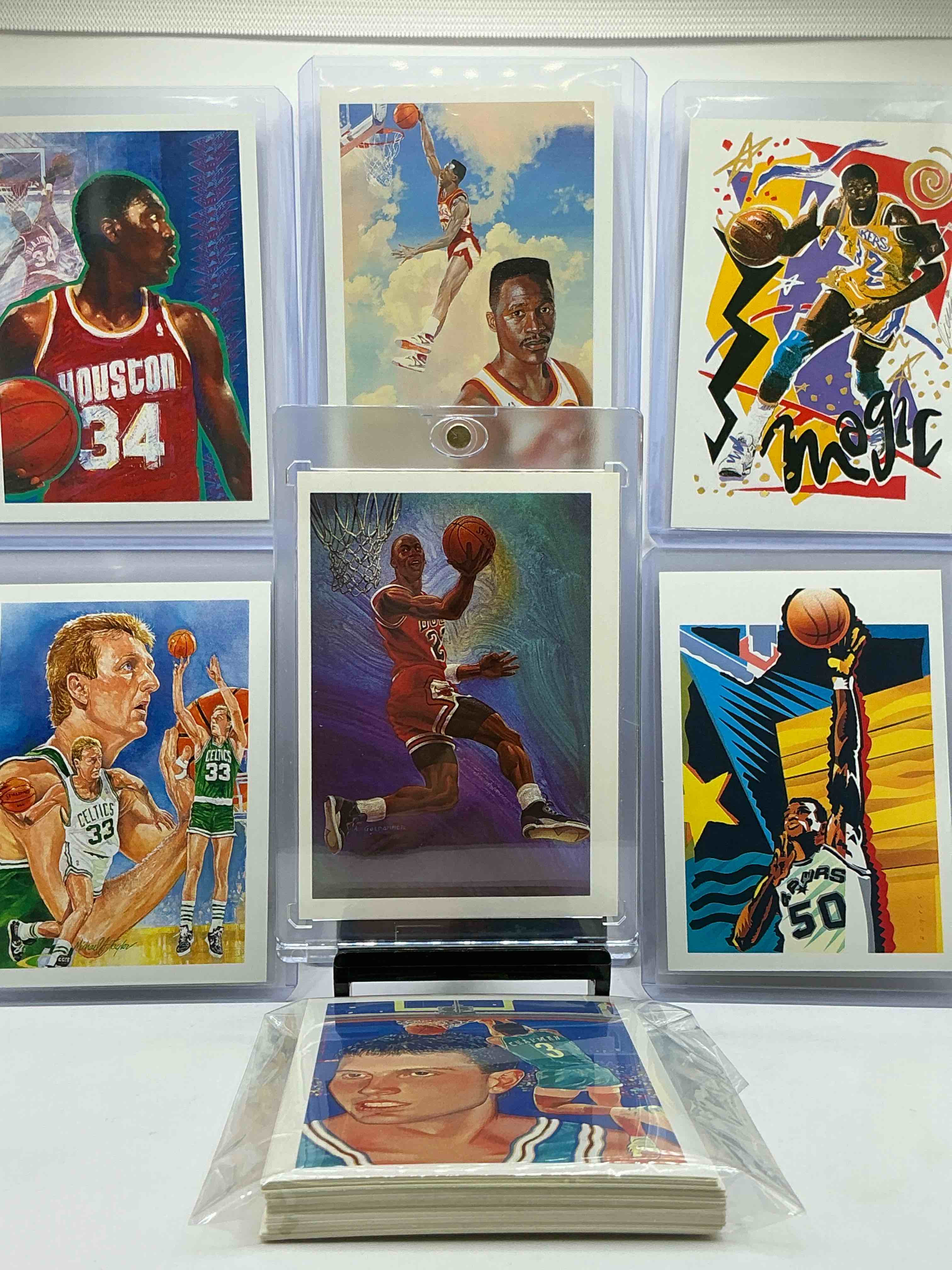 Illustrated Insanity! 1990 NBA Hoops 27 Card Illustration Set, Each Card Uniquely Illustrated Starring The Player! Legends, All Stars & Hall Of Famers Included! Michael Jordan, Magic Johnson, David Robinson, Larry Bird, Hakeem The Dream & More!