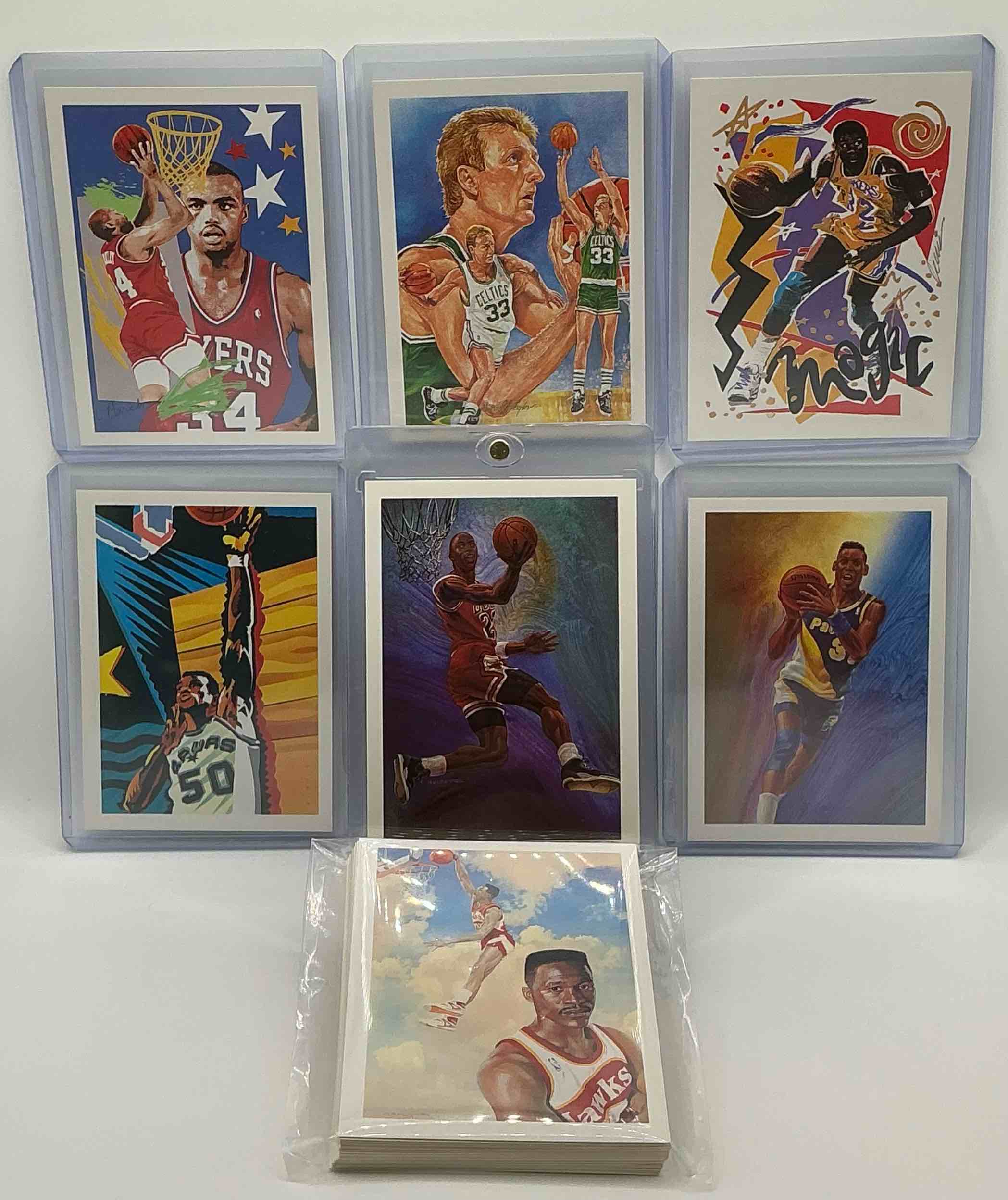 1990 NBA Hoops Team Art Complete Set! Michael Jordan, Magic Johnson, Larry Bird, David Robinson, Karl Malone, Hakeem Olajuwon, Charles Barkley & So Many More, The BEST Players From The Best Teams & Even From The Decade, All in One Place!