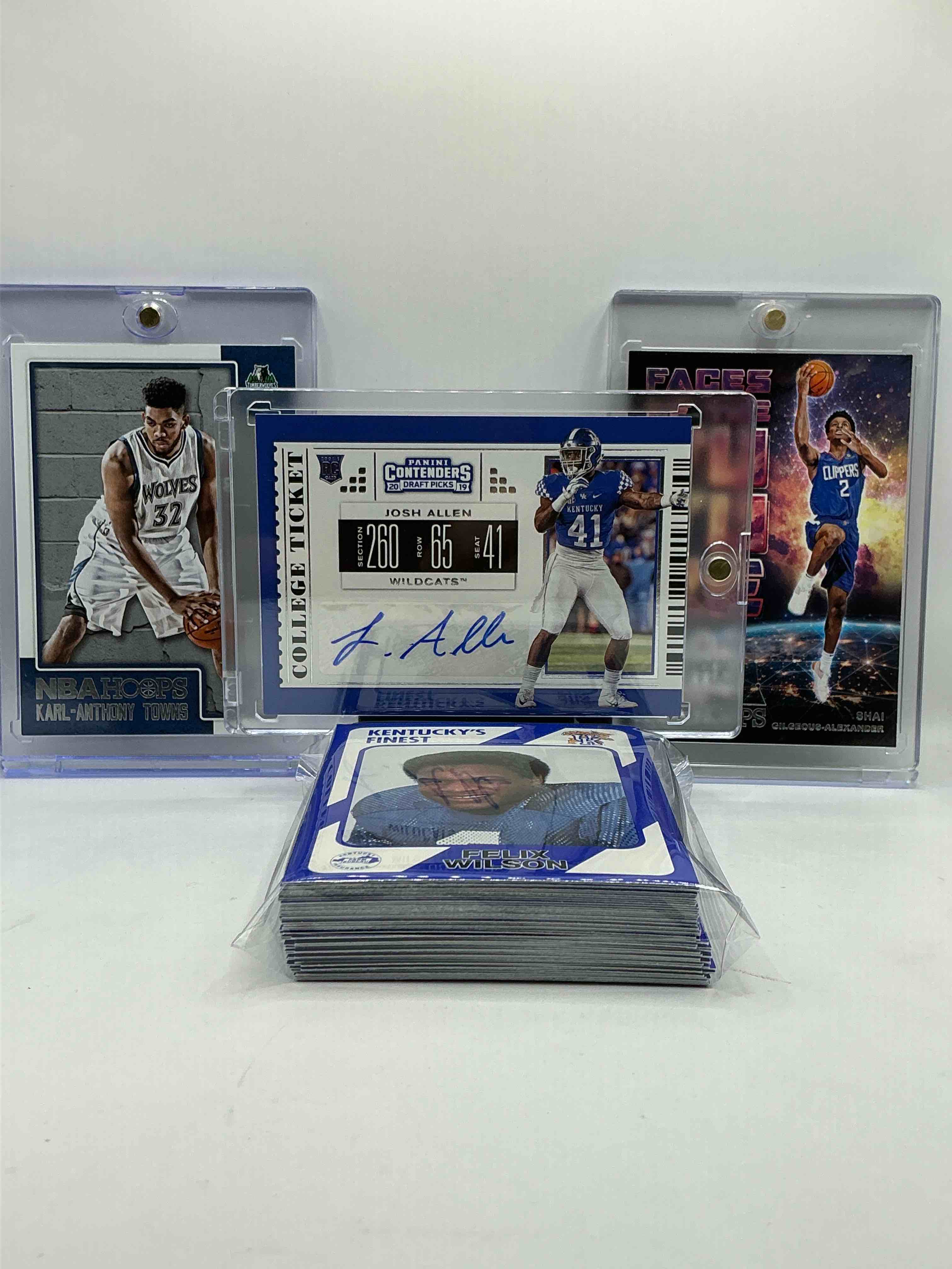 Cats Country Craziness! University Of Kentucky Legends 50 Card Lot! Josh Allen Signed Rookie Contenders Rookie Card! Shai Gilgeous-Alexander NBA HOOPS Rookie & Karl Anthony- Towns Rookie! Along With Commons, UK Legends & More!